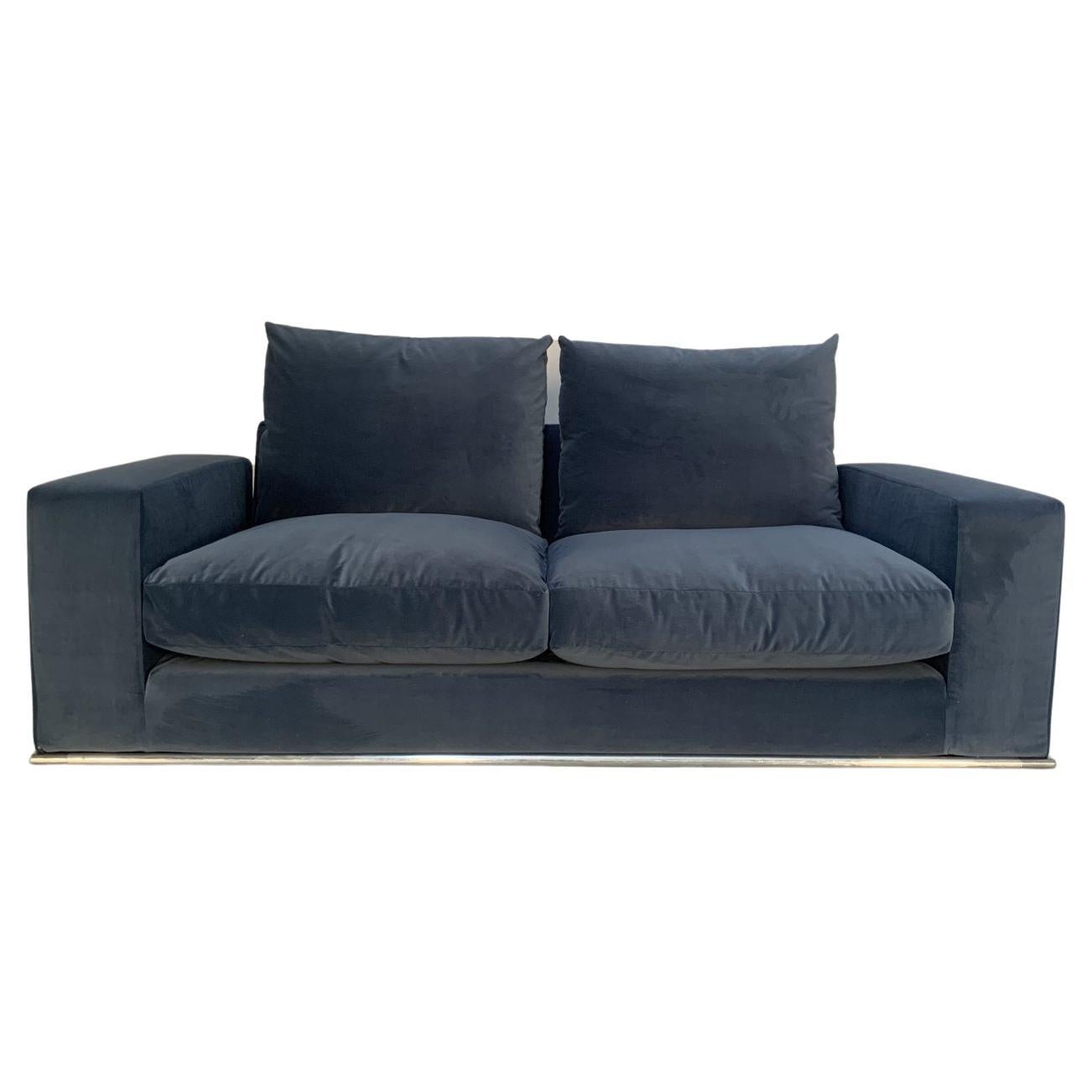 B&B Italia “Marcel” 2.5-Seat Sofa in Blue Velvet For Sale