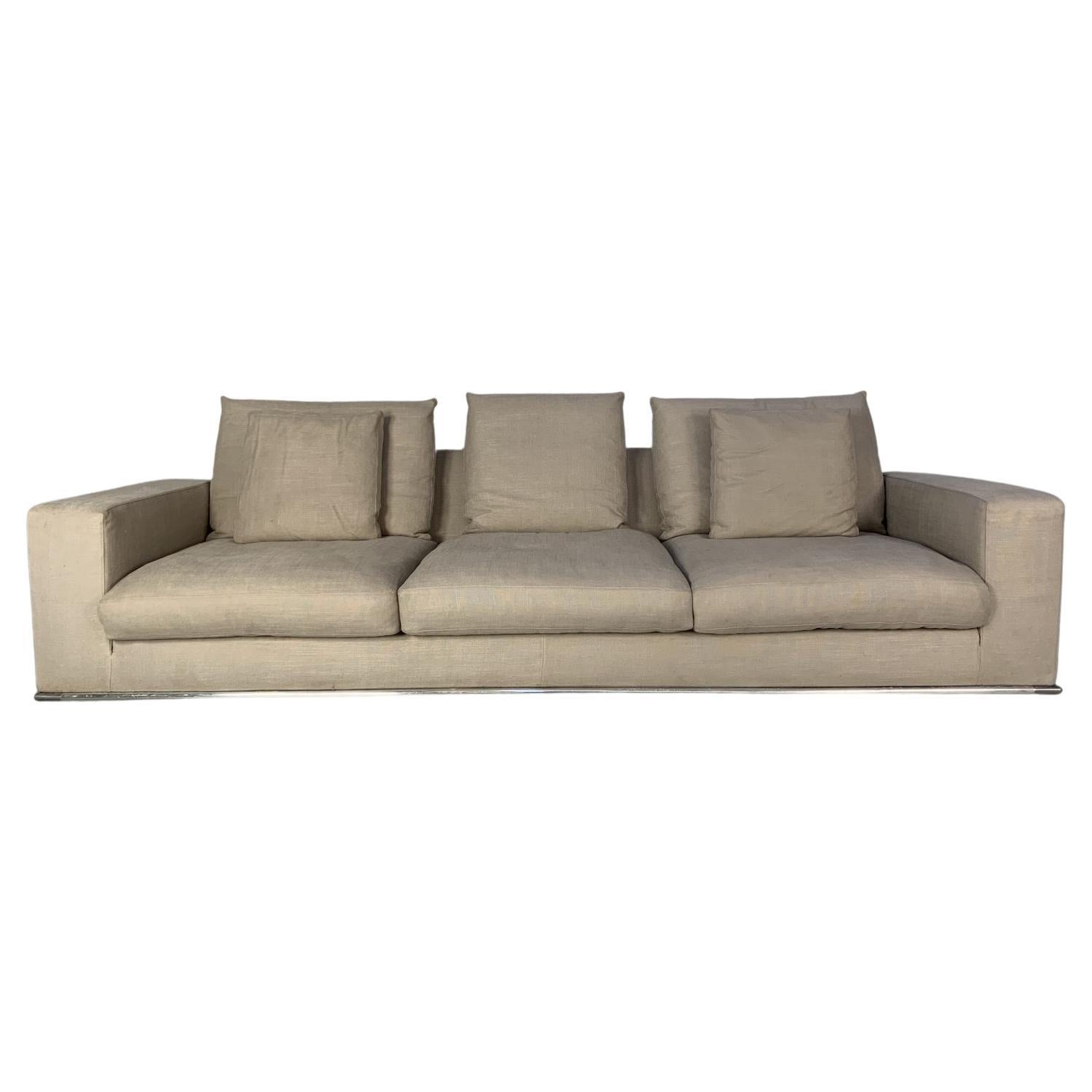 B&B Italia “Marcel” 3-Seat Sofa, in Linen  For Sale