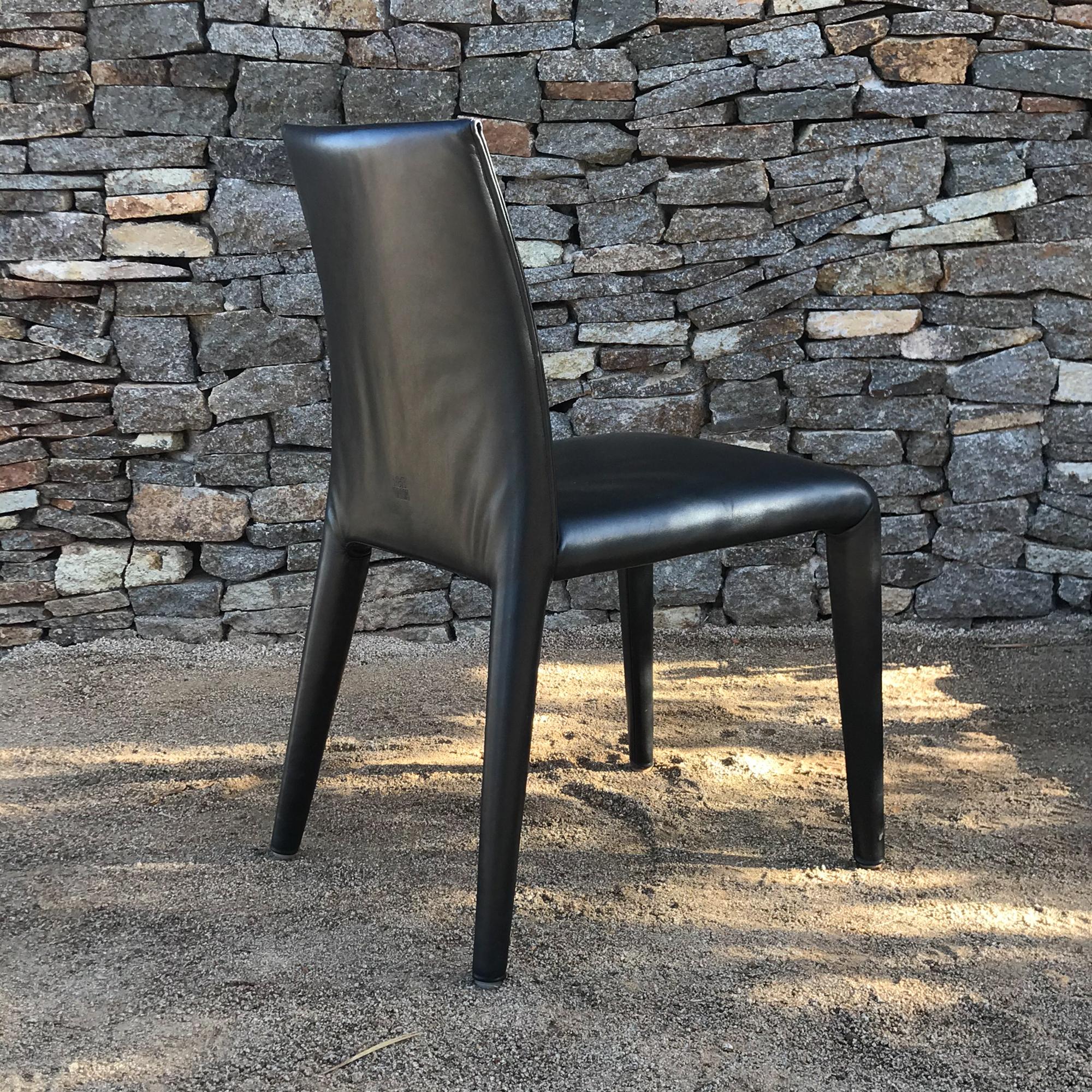 Italian B&B Italia Mario Bellini Thick Black Leather Modern Vol Au Vent Dining Chairs, 4