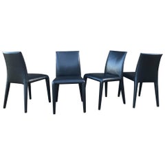 B&B Italia Mario Bellini Thick Black Leather Modern Vol Au Vent Dining Chairs, 4