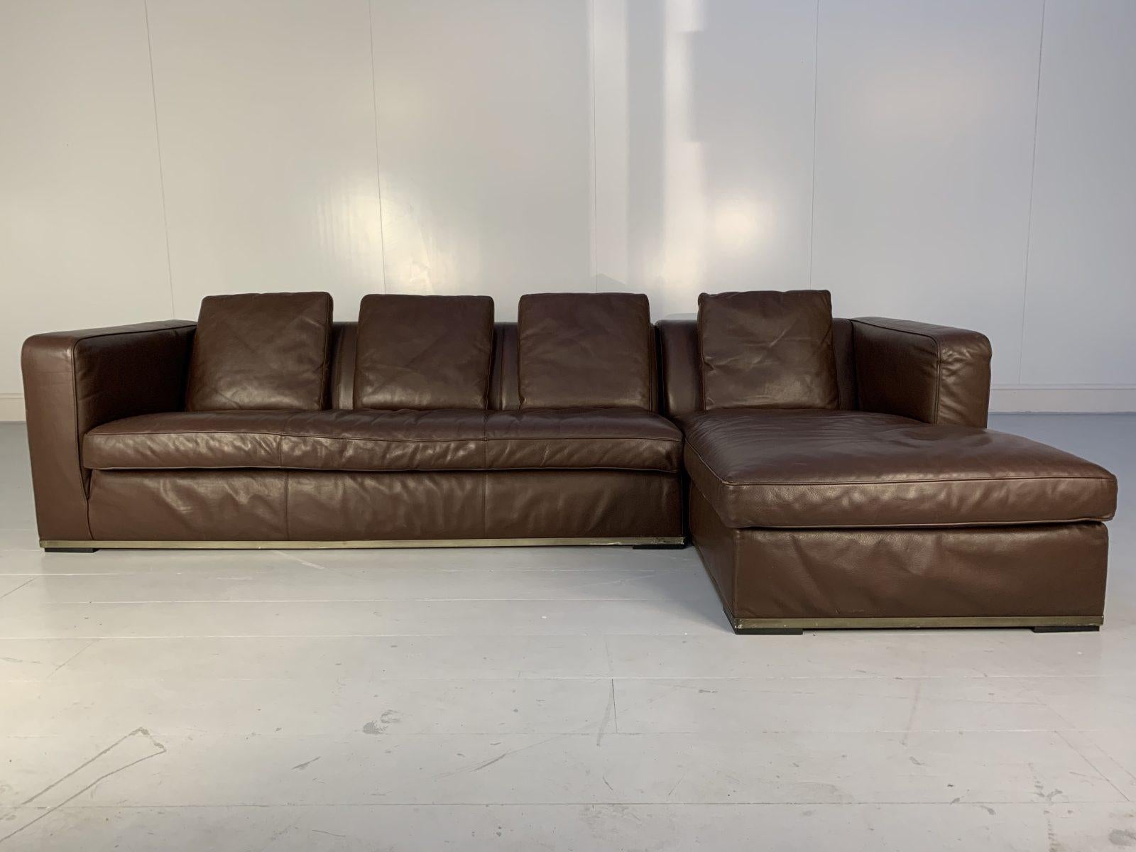 B&B Italia “Maxalto Apta” L-Shape Sofa – in Brown “Gamma” Leather In Good Condition For Sale In Barrowford, GB
