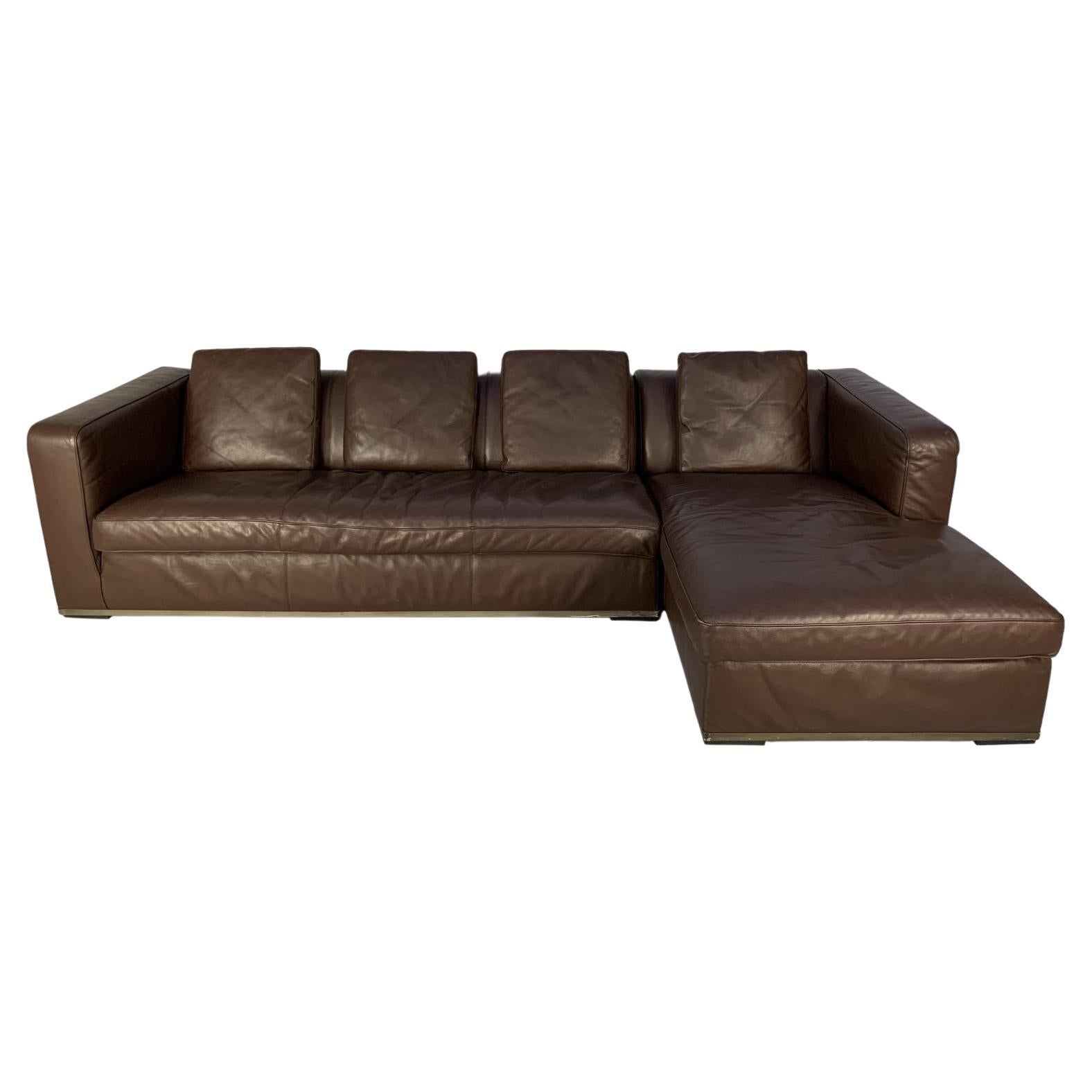 B&B Italia “Maxalto Apta” L-Shape Sofa – in Brown “Gamma” Leather For Sale