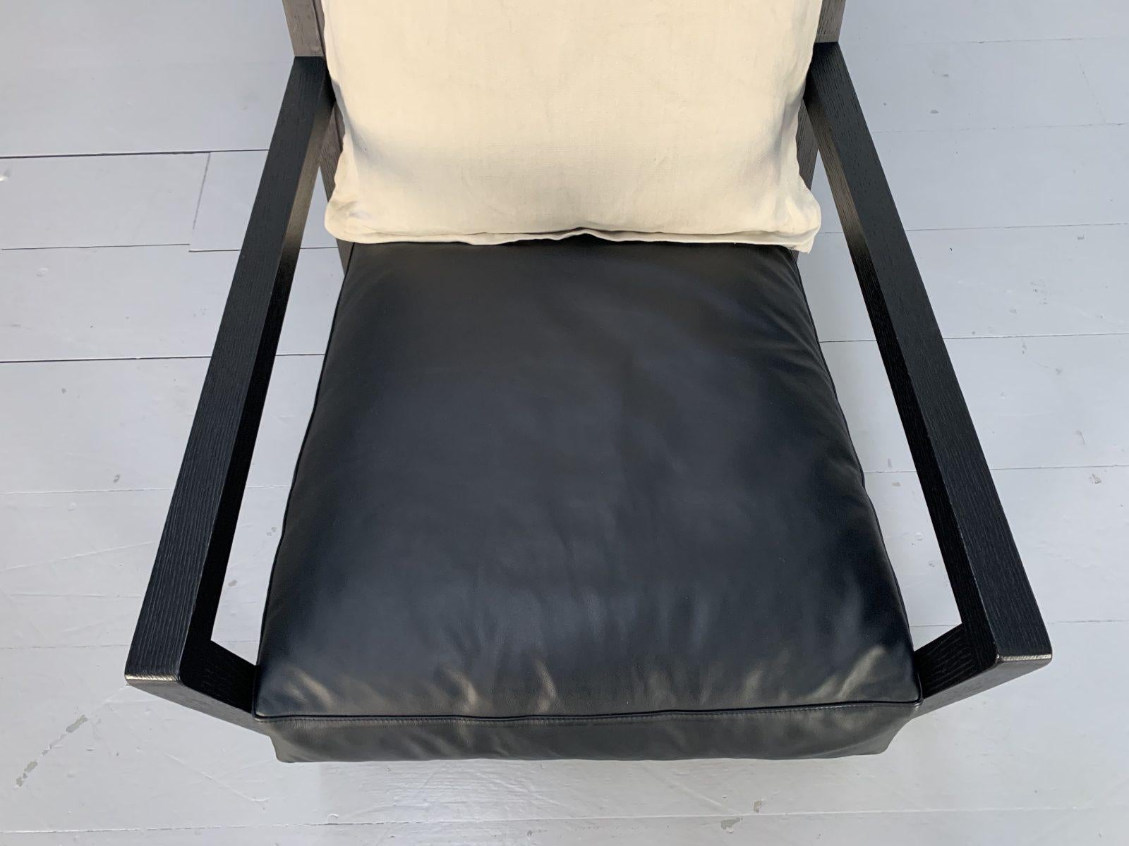 B&B Italia “Maxalto Clio” Armchairs, in Black Leather & Linen X4 For Sale 7