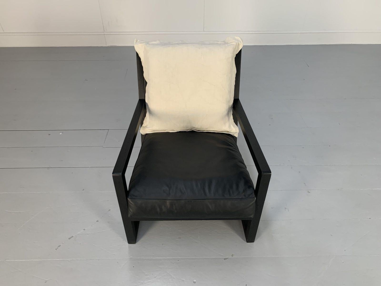 B&B Italia “Maxalto Clio” Armchairs, in Black Leather & Linen X4 For Sale 9