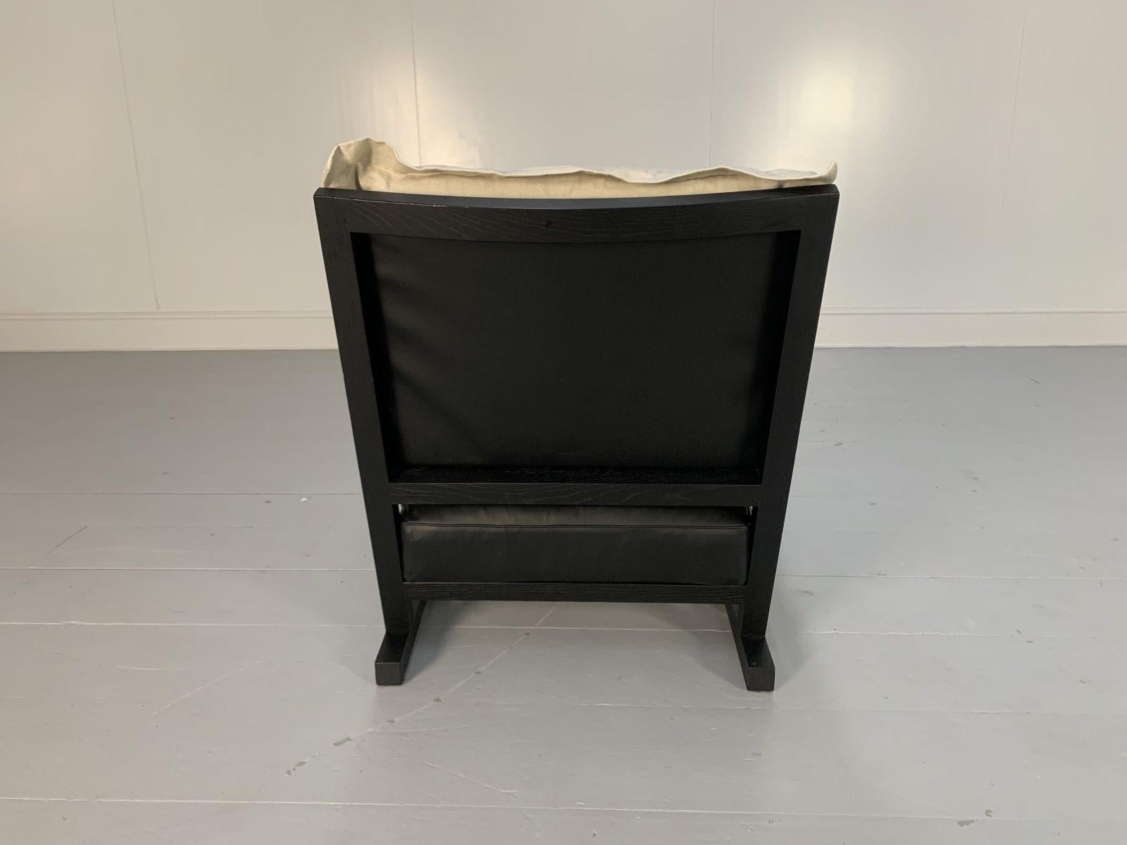 B&B Italia “Maxalto Clio” Armchairs, in Black Leather & Linen X4 For Sale 11