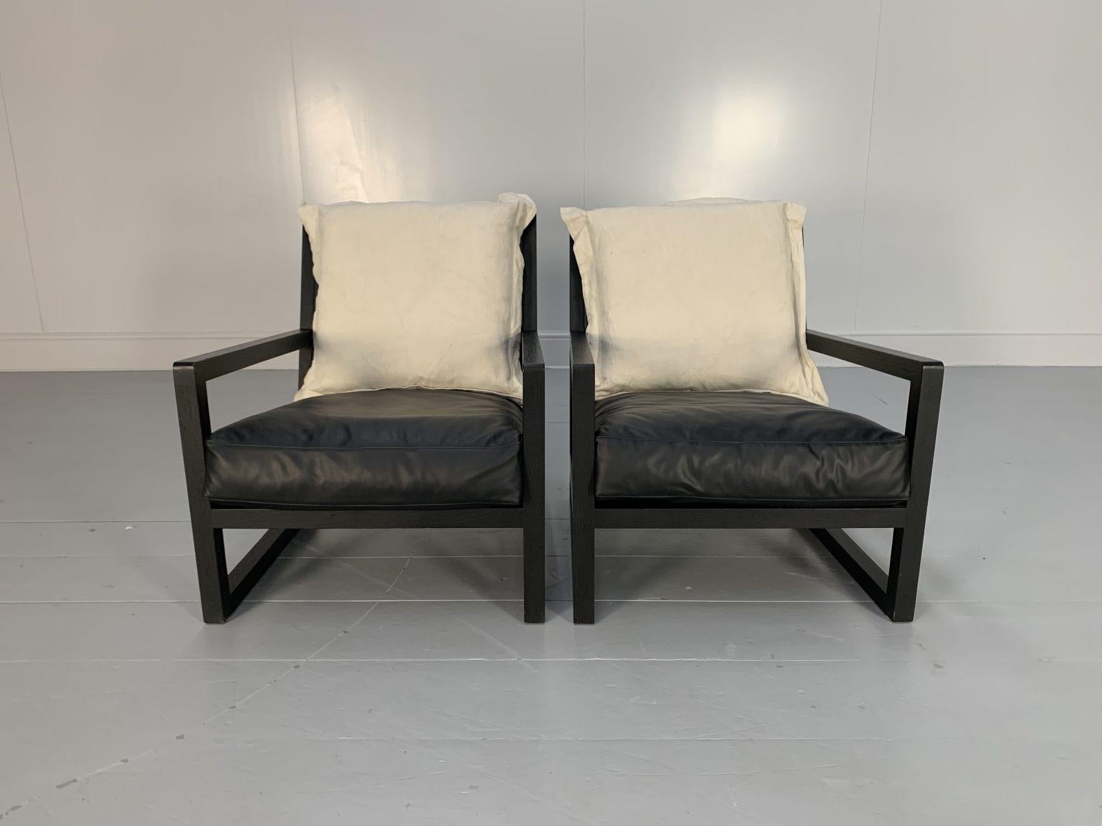 B&B Italia “Maxalto Clio” Armchairs, in Black Leather & Linen X4 For Sale 1