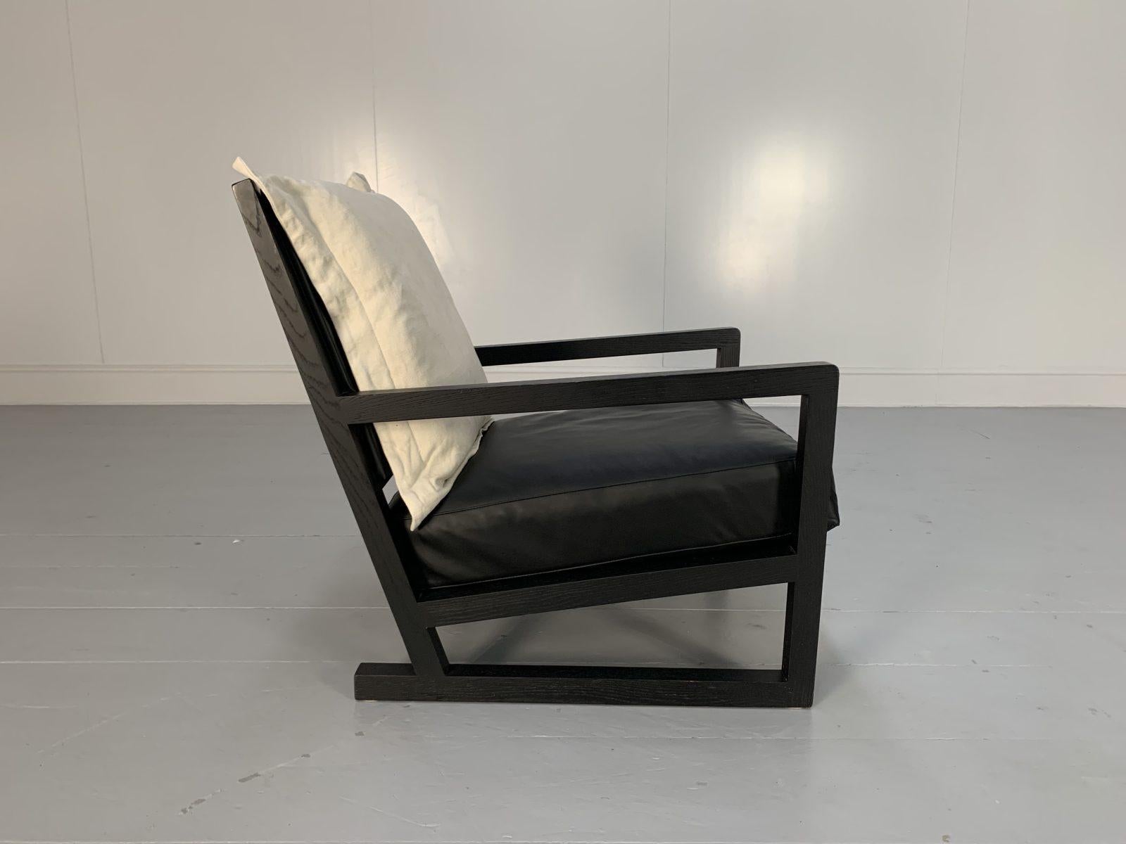 B&B Italia “Maxalto Clio” Armchairs, in Black Leather & Linen X4 For Sale 3