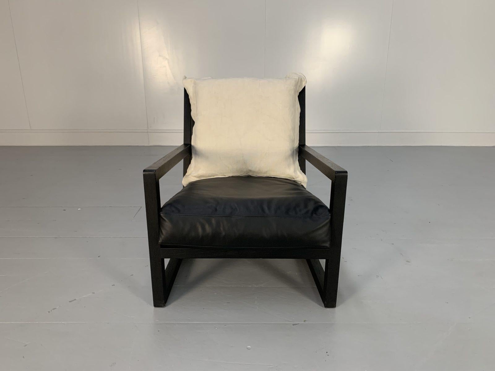 B&B Italia “Maxalto Clio” Armchairs, in Black Leather & Linen X4 For Sale 4