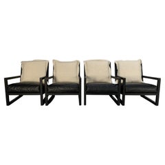 Used B&B Italia “Maxalto Clio” Armchairs, in Black Leather & Linen X4