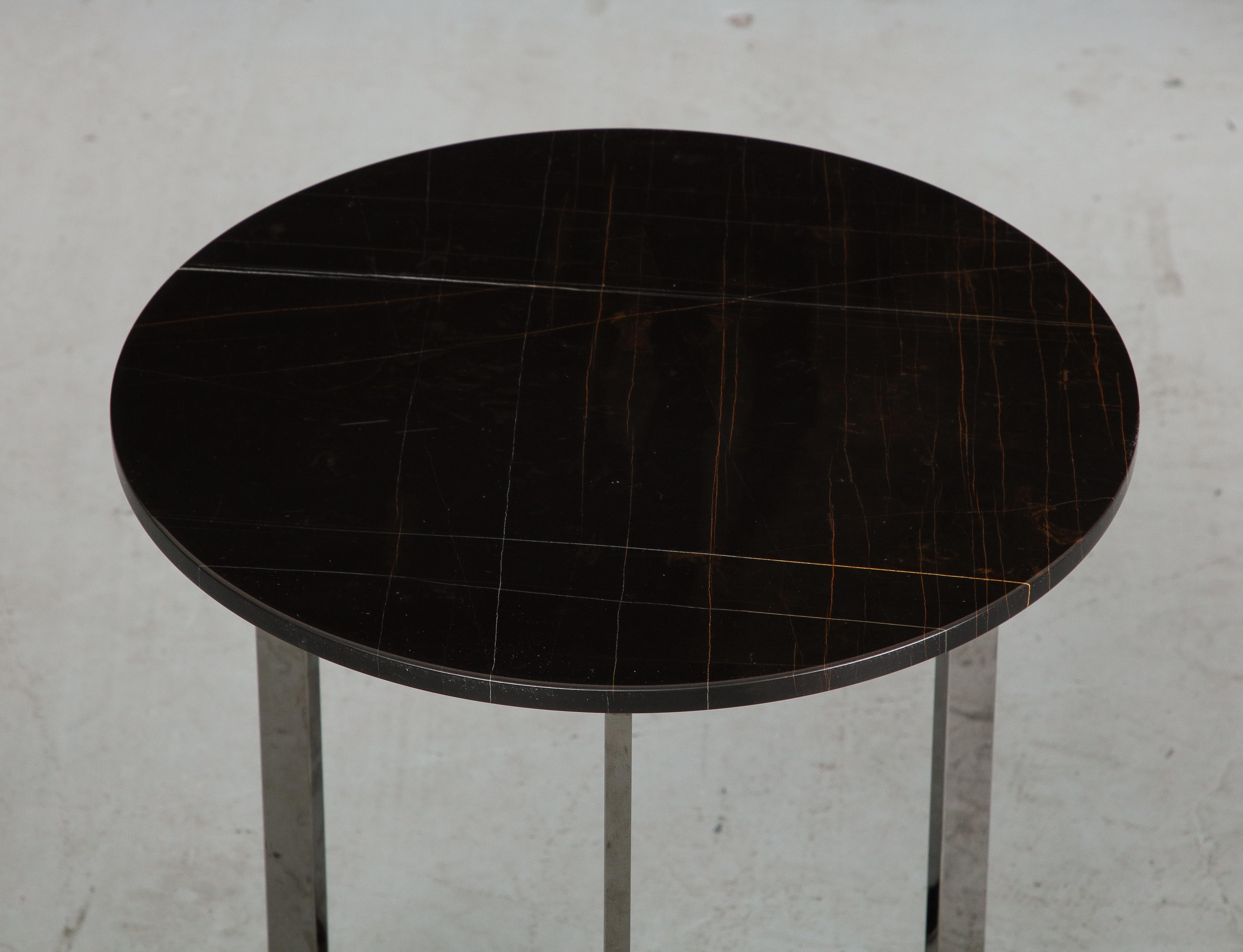 Italian B&B Italia Mera Black Marble and Chromed Steel Small Side Table  For Sale