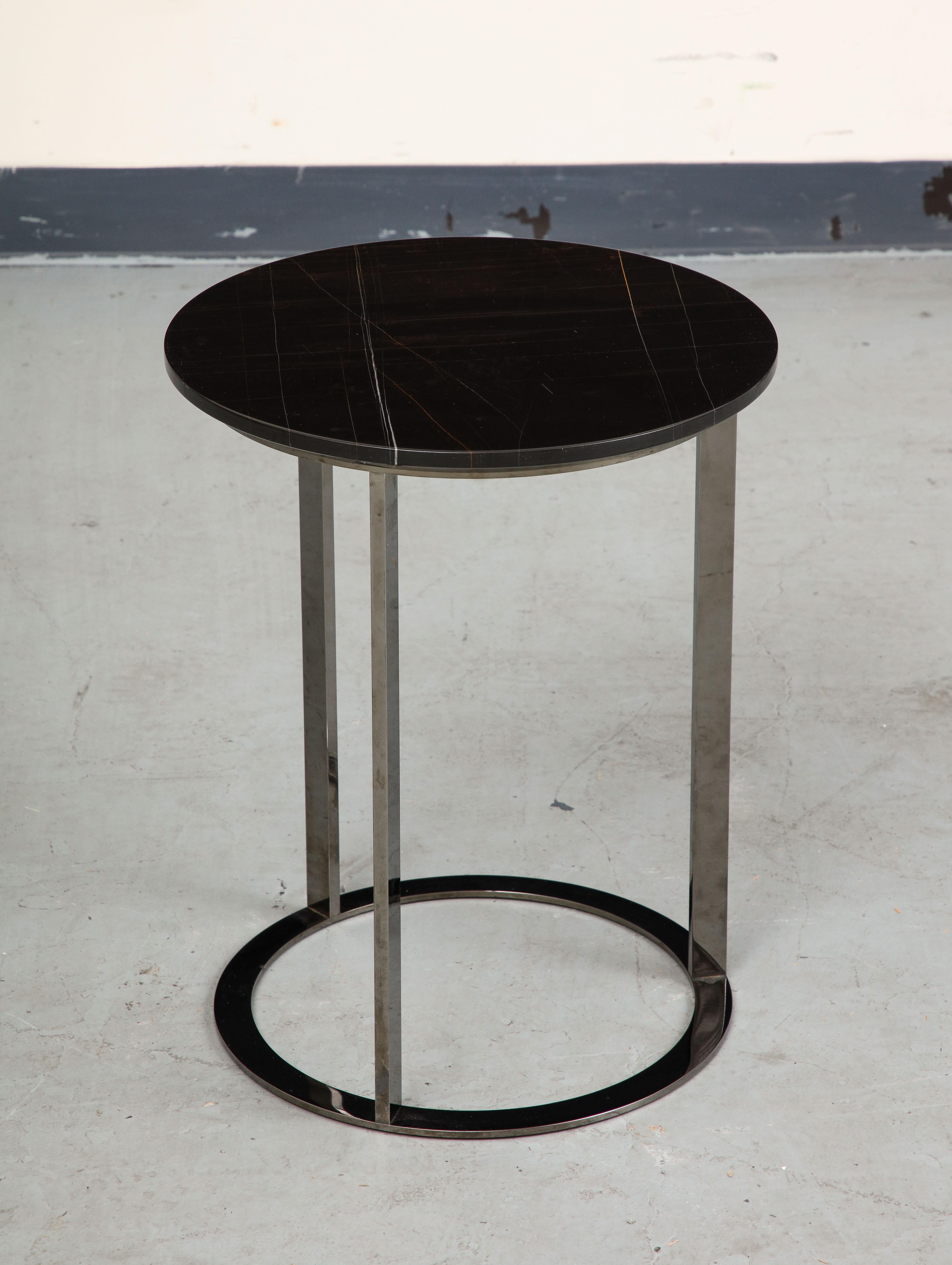 Italian B&B Italia Mera Black Marble and Chromed Steel Small Side Table 