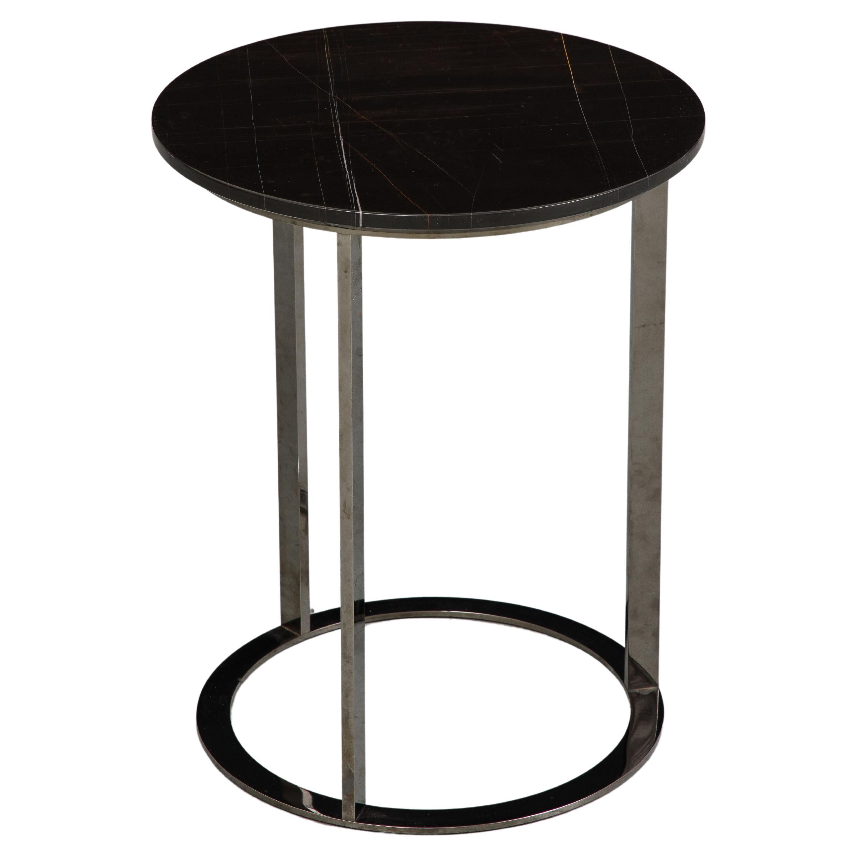 B&B Italia Mera Black Marble and Chromed Steel Small Side Table  For Sale