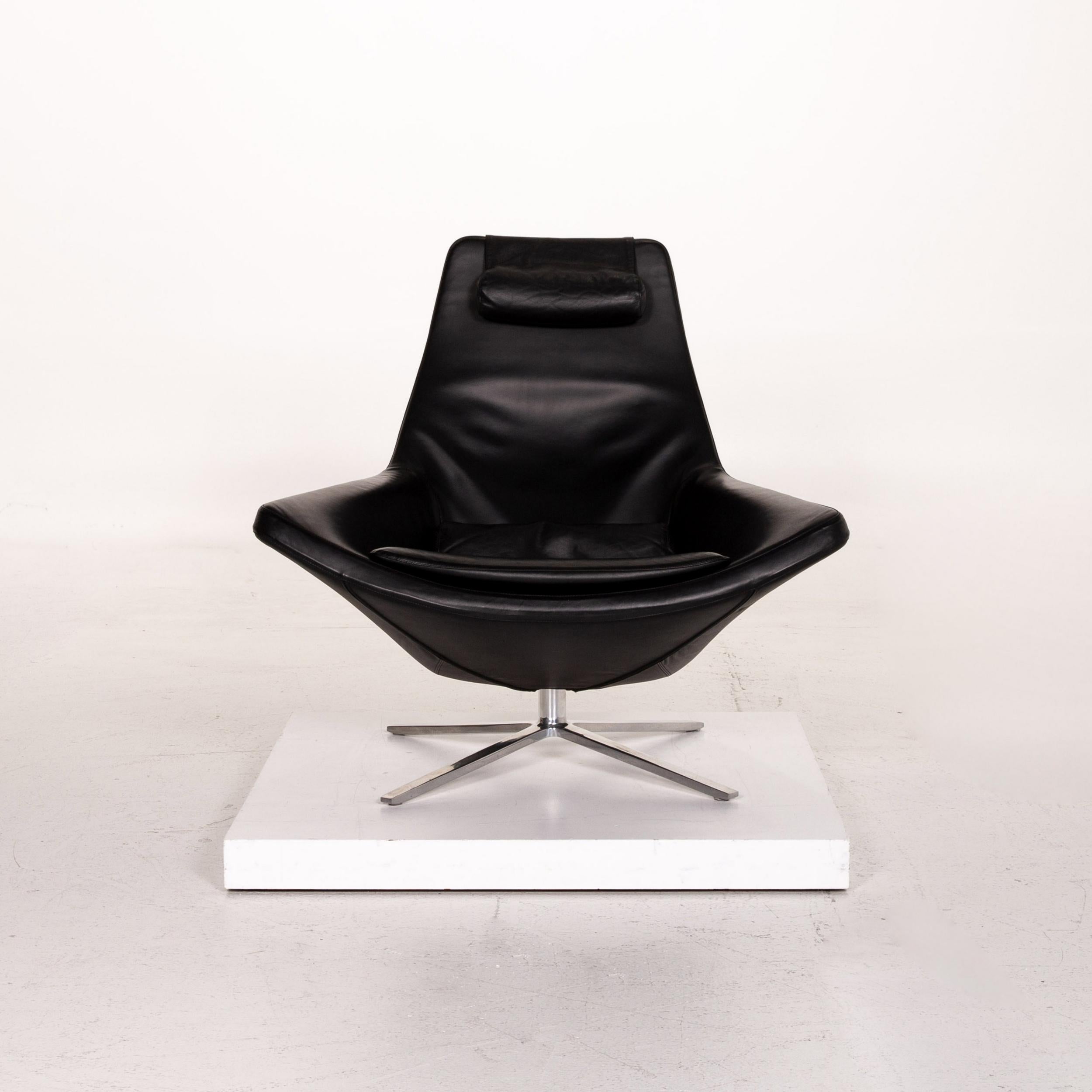 Contemporary B&B Italia Metropolitan Leather Armchair Black Incl, Stool