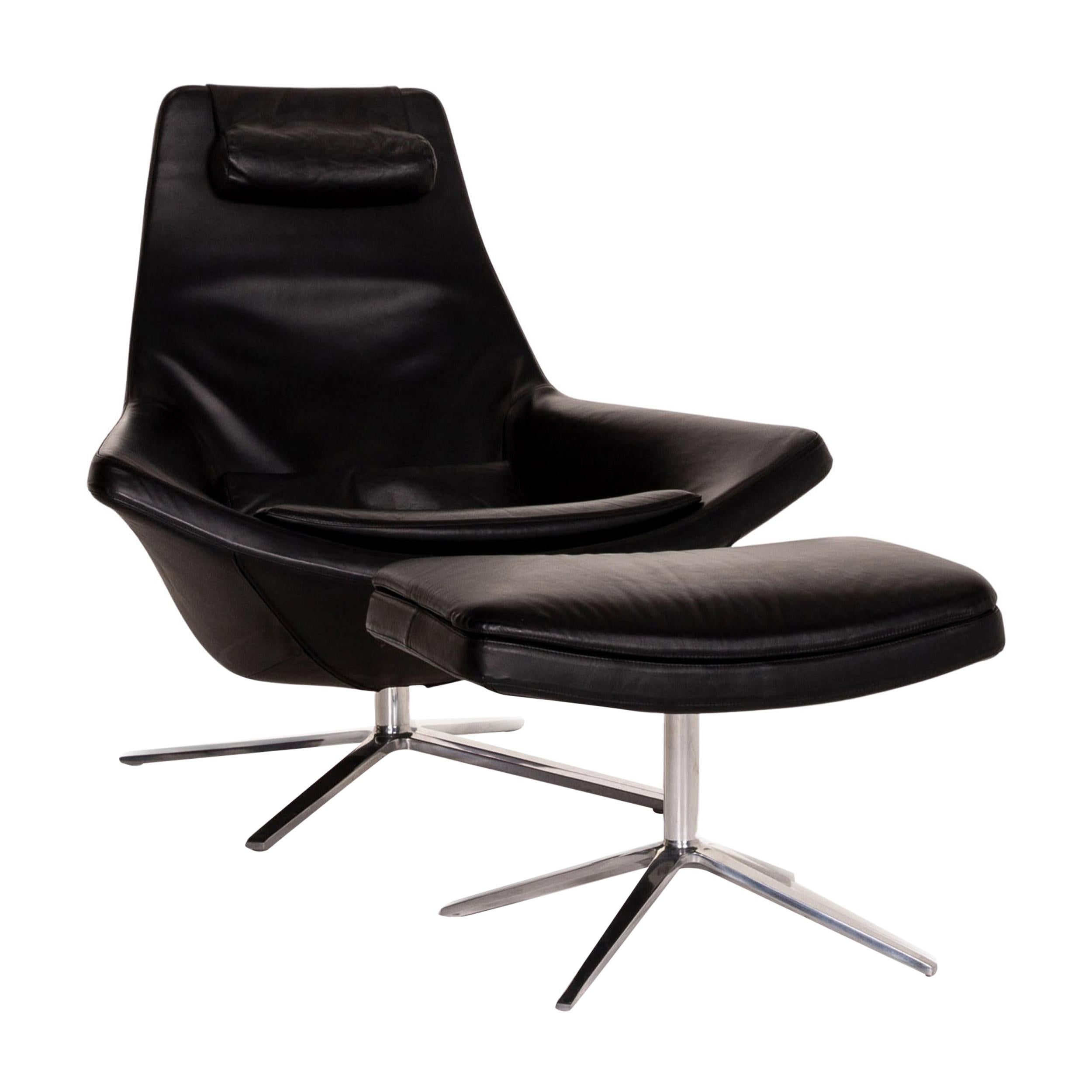 B&B Italia Metropolitan Leather Armchair Black Incl, Stool