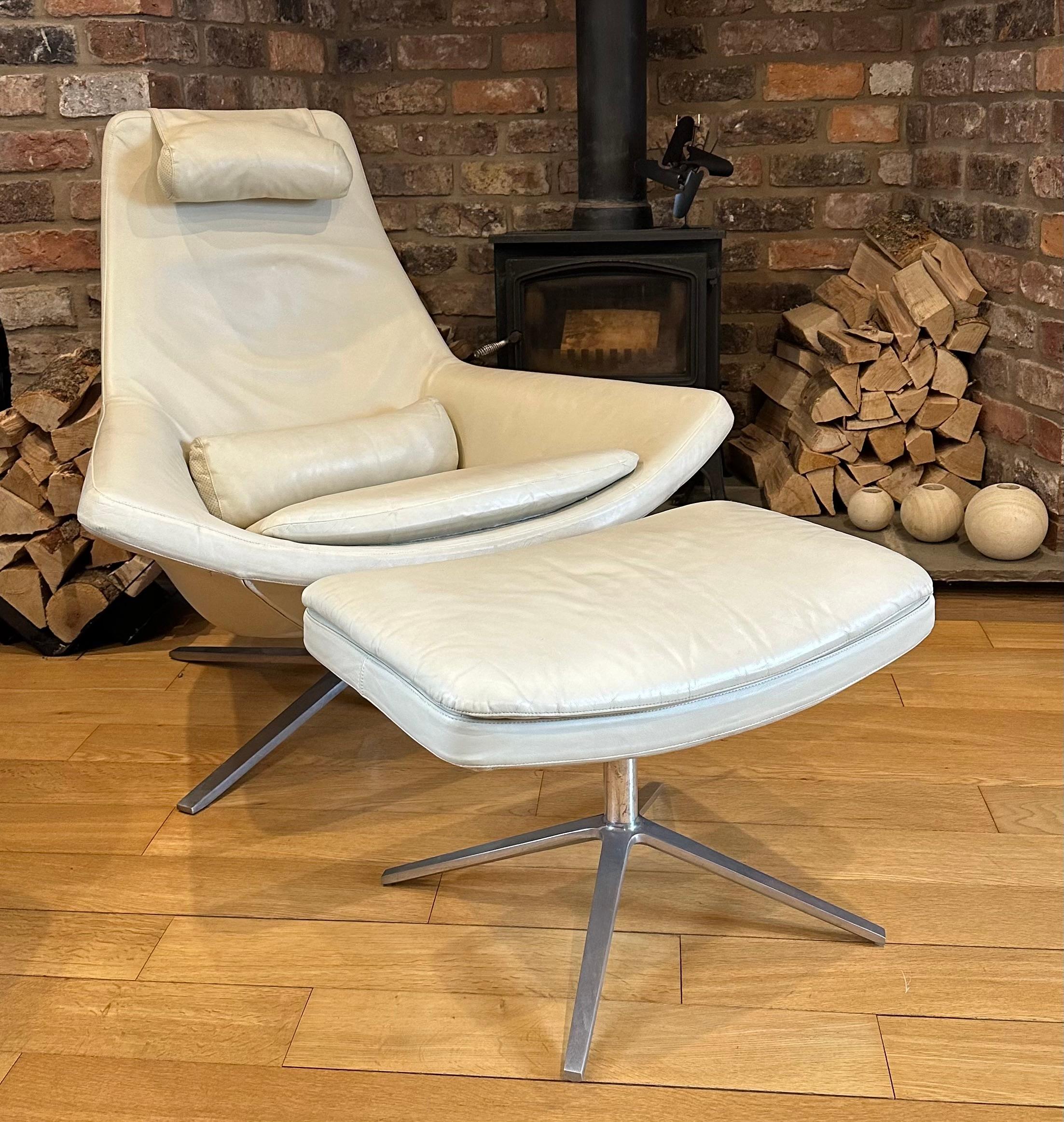 Italian B&B Italia Metropolitan Leather Swivel Chair and Ottoman. For Sale