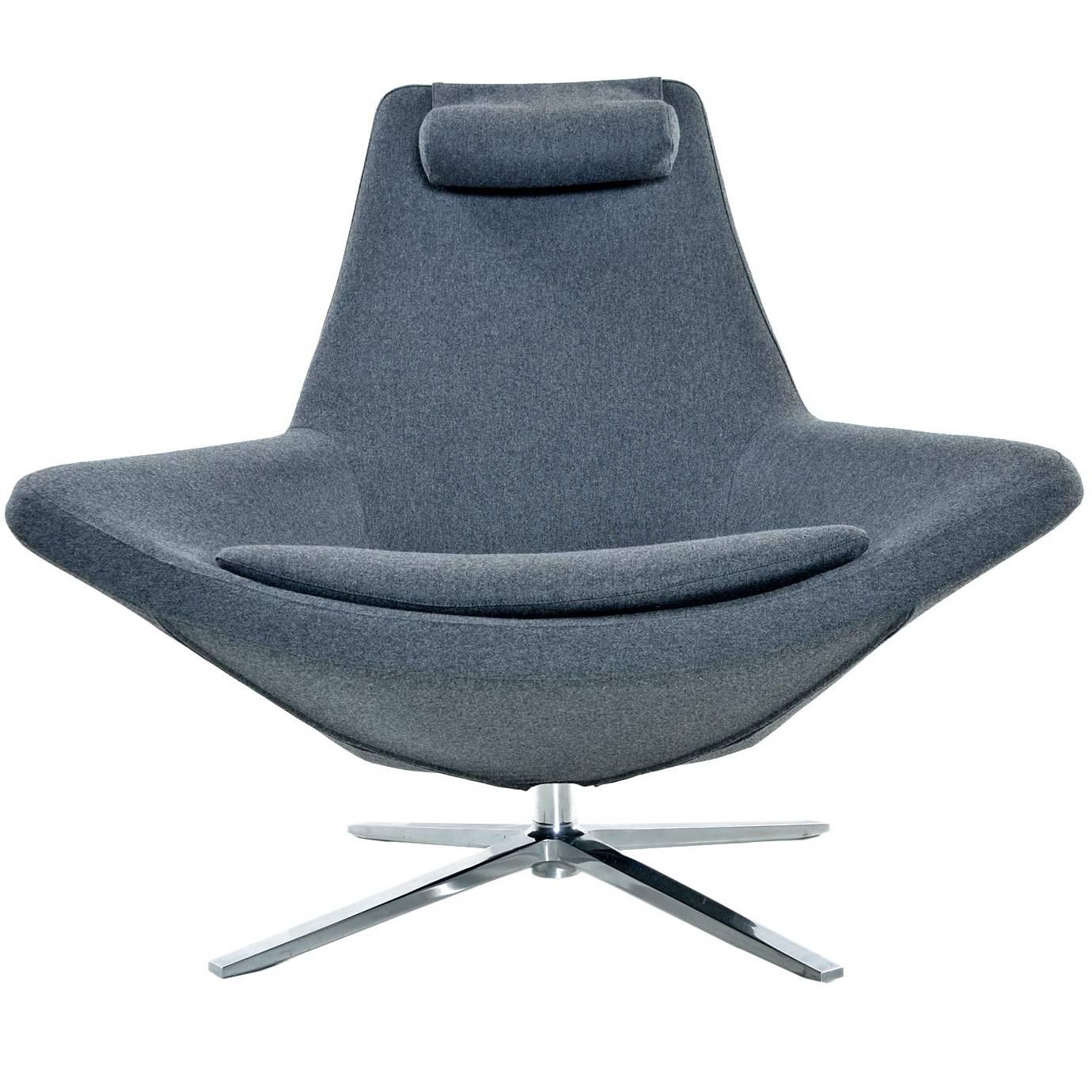 B&B Italia Metropolitan Swivel Chrome Base Modern Grey Lounge Chair