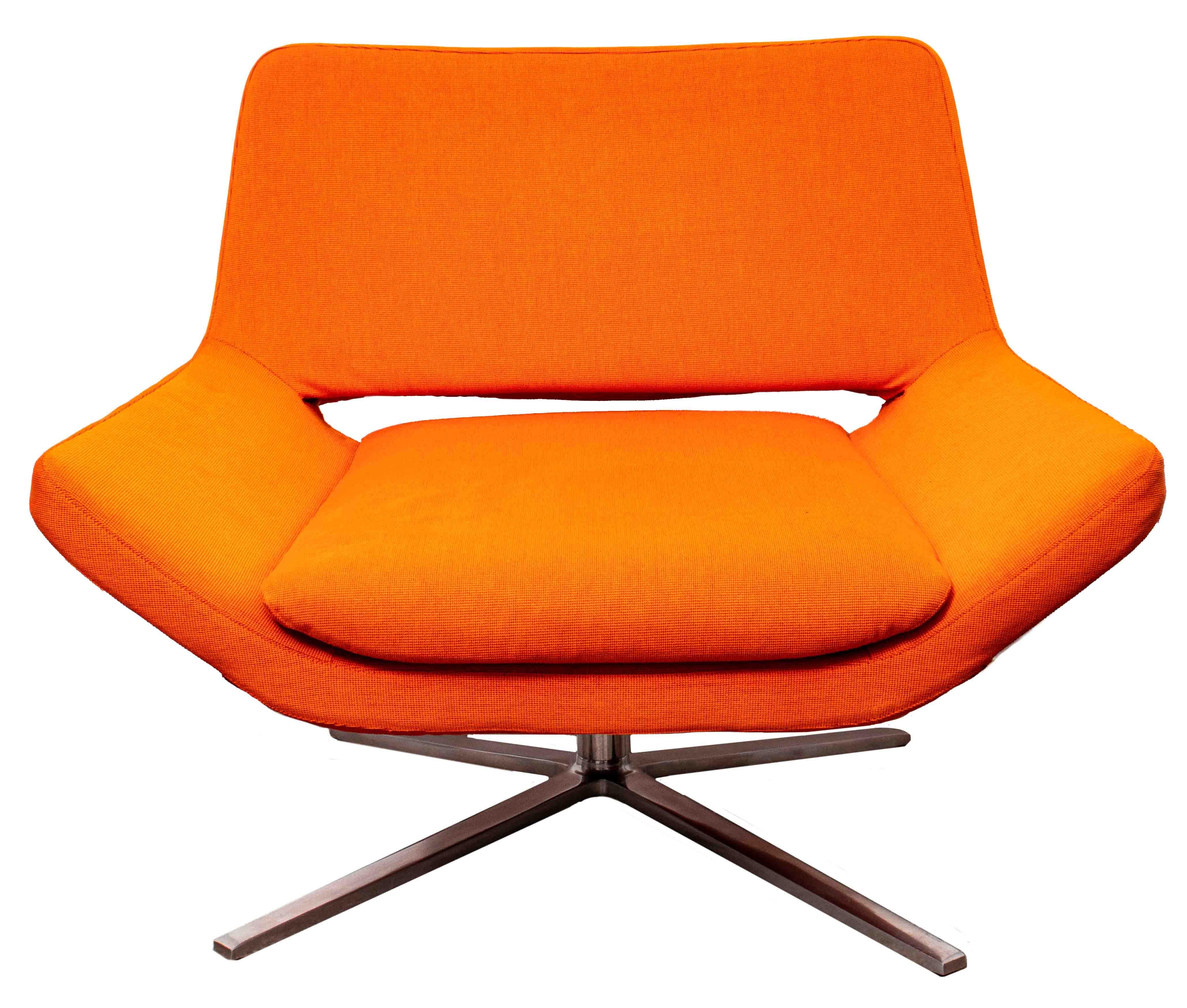 Jeffrey Bernett for B&B Italia Modern Contemporary 'Metropolitan' arm chair in orange upholstery. 
Measures: 28