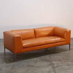 B&B Italia Orange Leather Michel Sofa by Antonio Citterio