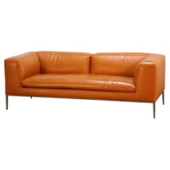 B&B Italia Orange Leather Michel Sofa by Antonio Citterio