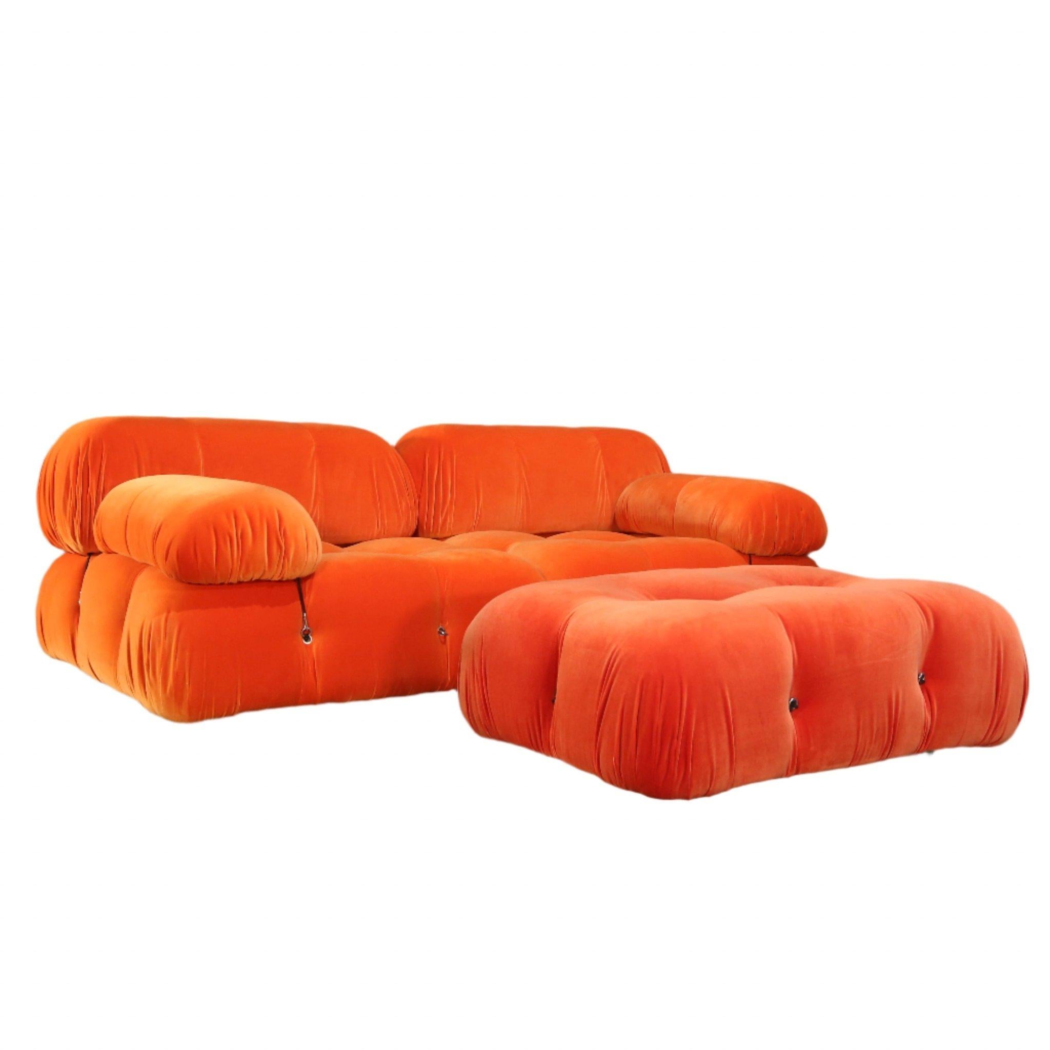 B&B Italia Orange Velvet Camaleonda Sofa by Mario Bellini 5