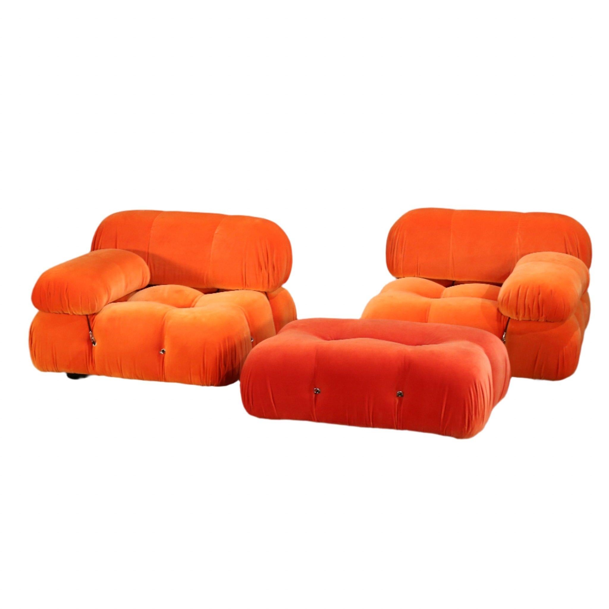 B&B Italia Orange Velvet Camaleonda Sofa by Mario Bellini 7