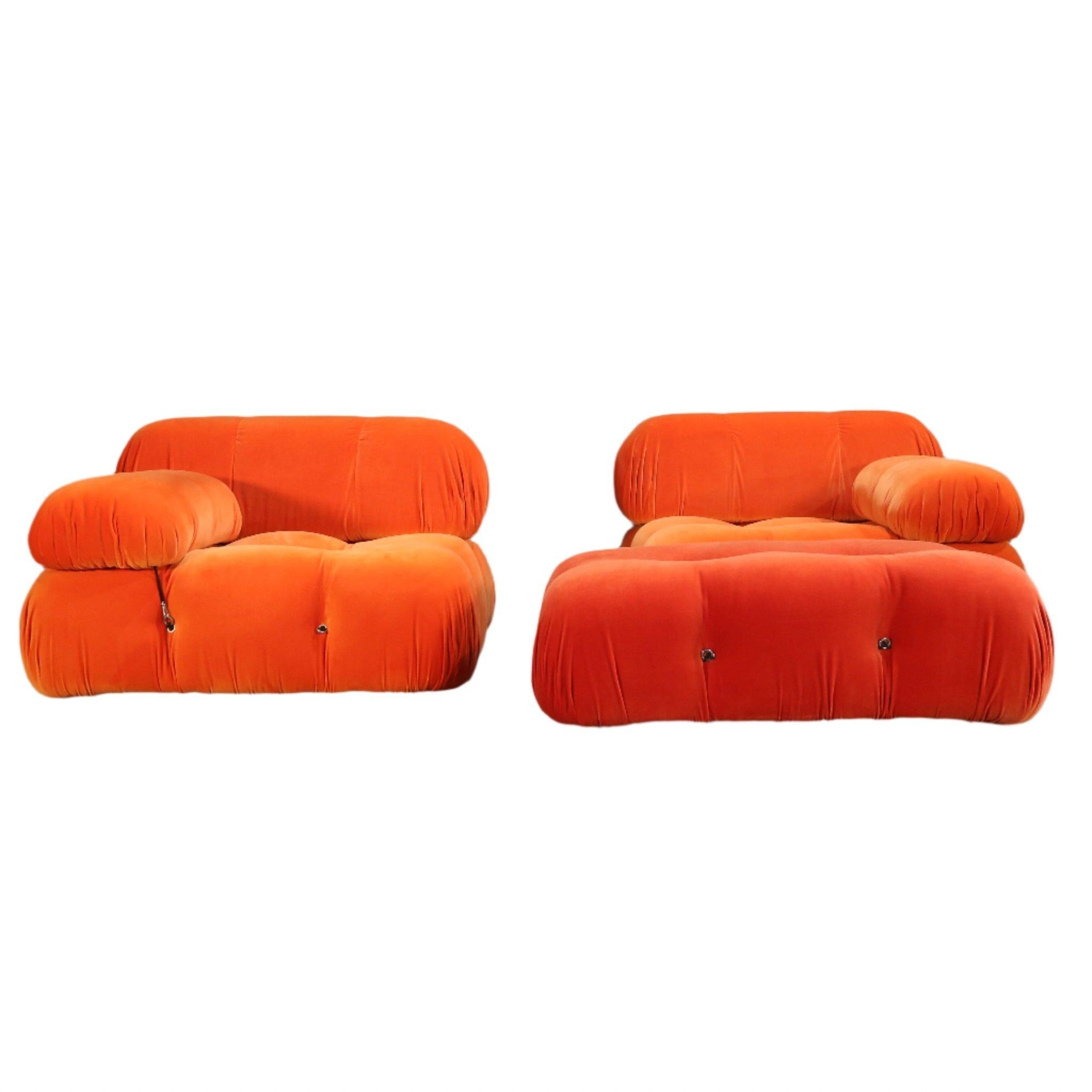 Mid-Century Modern B&B Italia Orange Velvet Camaleonda Sofa by Mario Bellini
