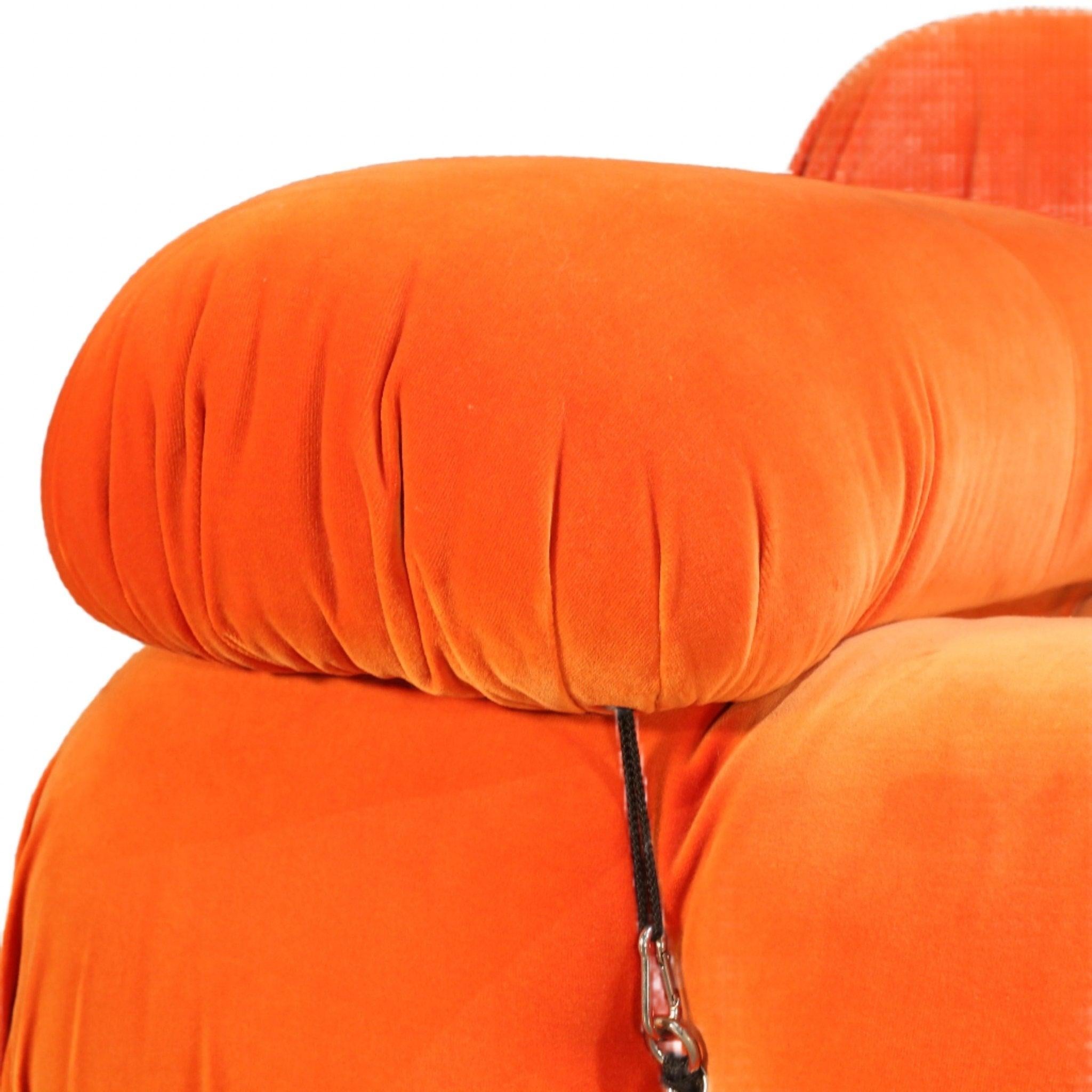 Italian B&B Italia Orange Velvet Camaleonda Sofa by Mario Bellini