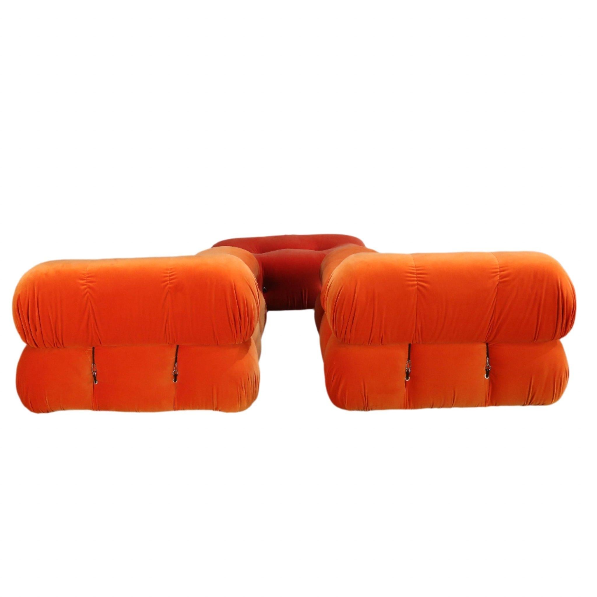 B&B Italia Orange Velvet Camaleonda Sofa by Mario Bellini In Good Condition For Sale In Basildon, London