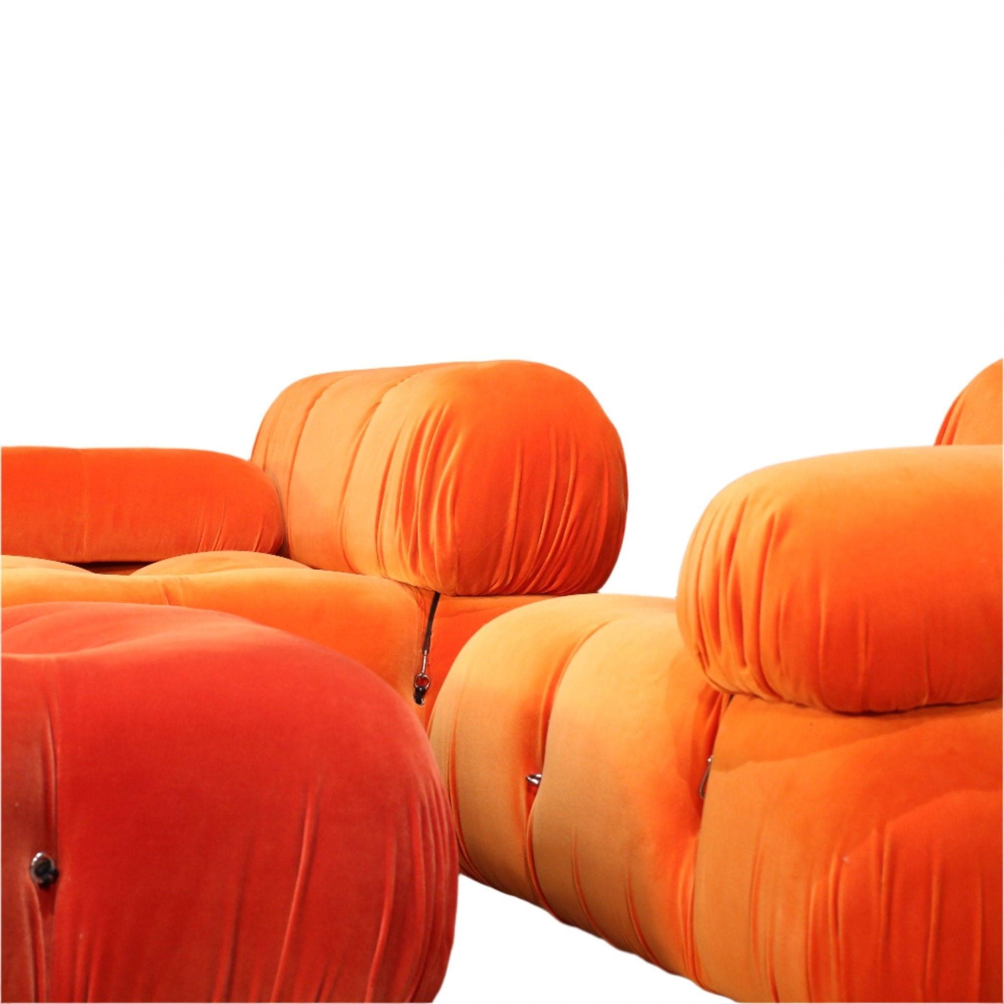 Contemporary B&B Italia Orange Velvet Camaleonda Sofa by Mario Bellini