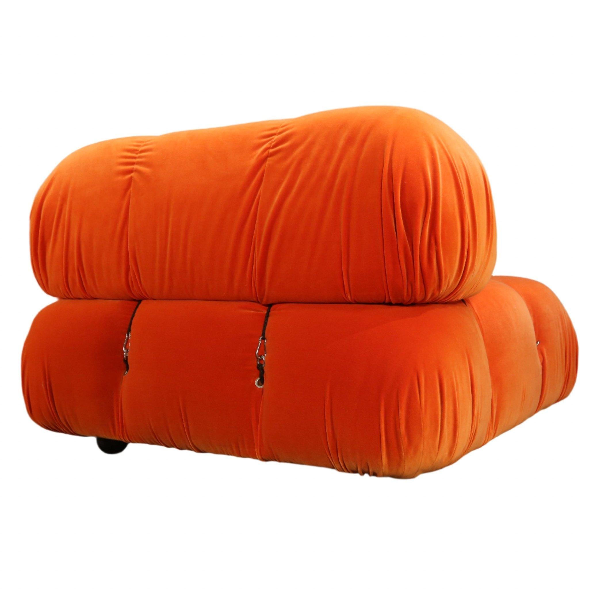 Contemporary B&B Italia Orange Velvet Camaleonda Sofa by Mario Bellini