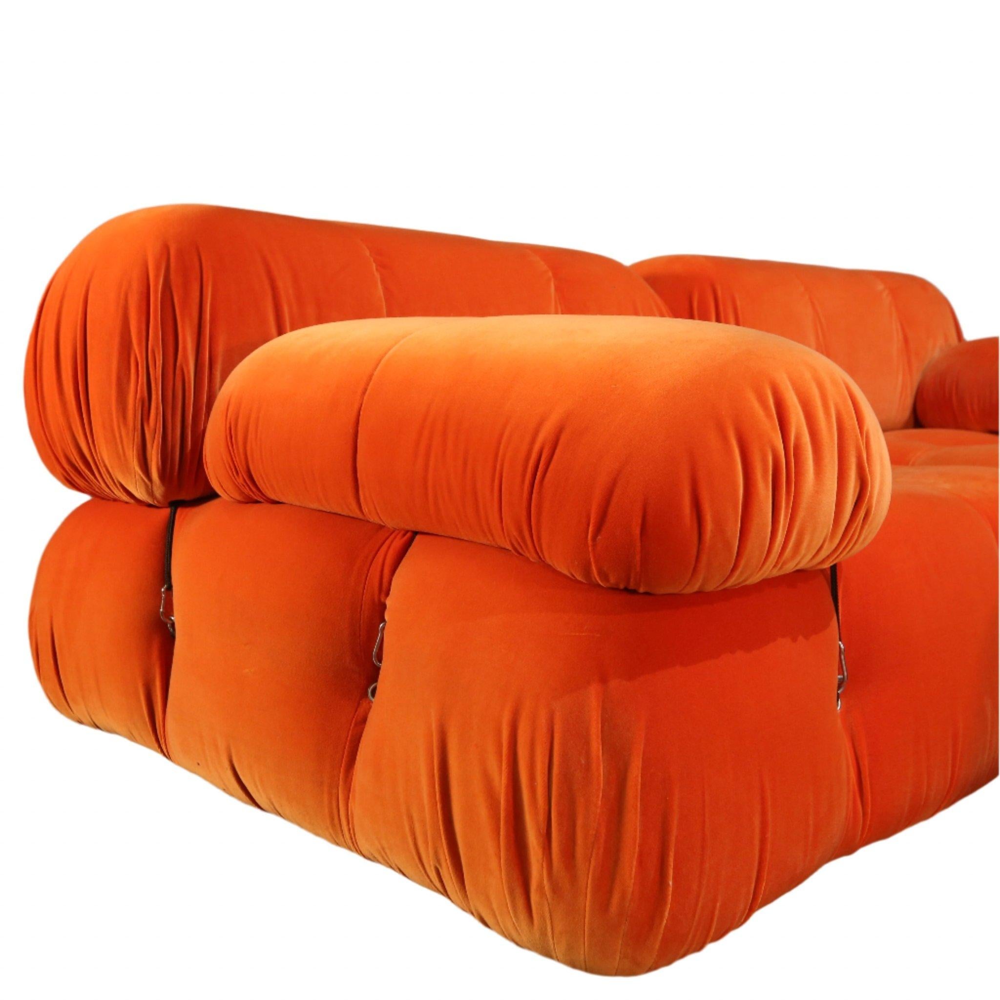 B&B Italia Orange Velvet Camaleonda Sofa by Mario Bellini For Sale 1