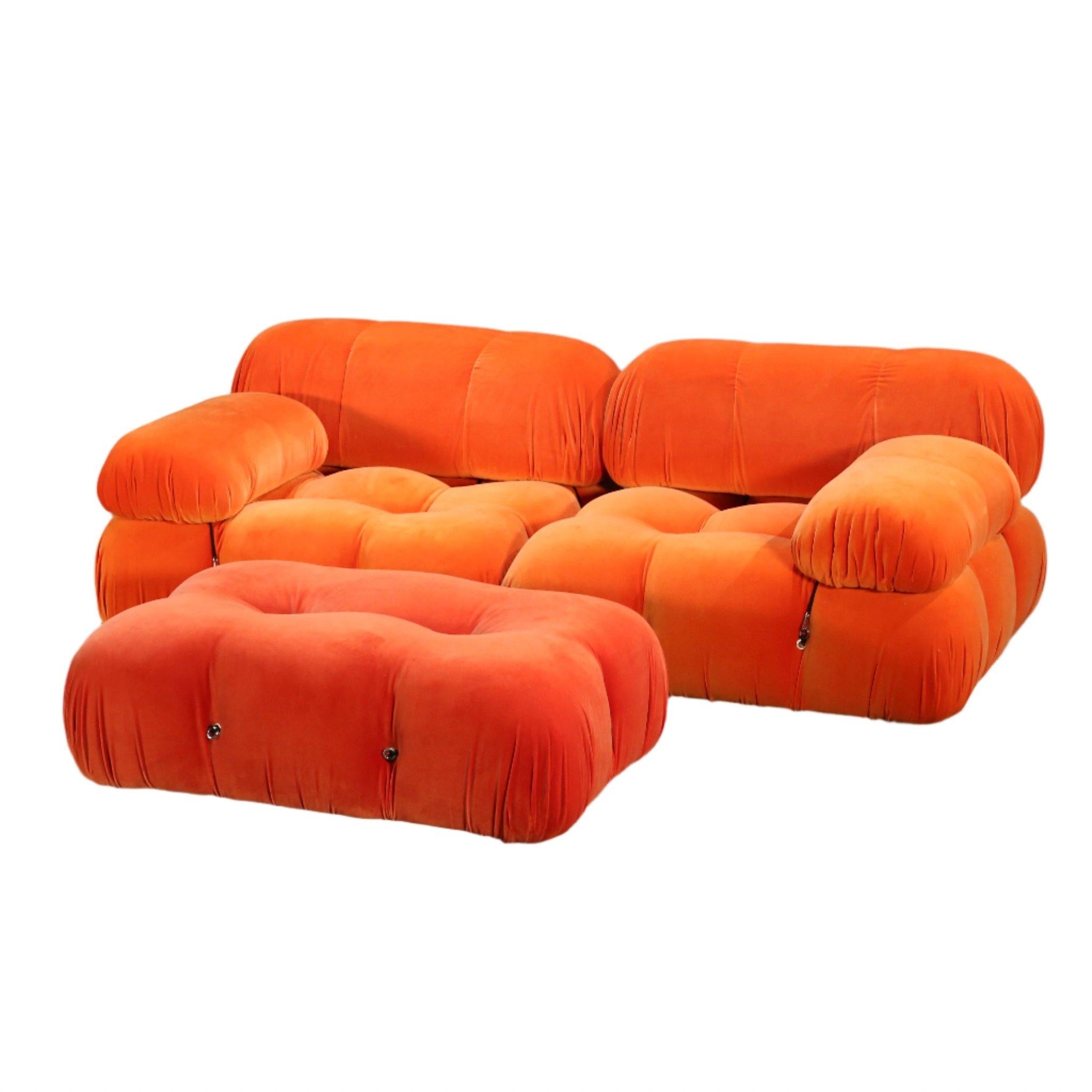 B&B Italia Orange Velvet Camaleonda Sofa by Mario Bellini 1