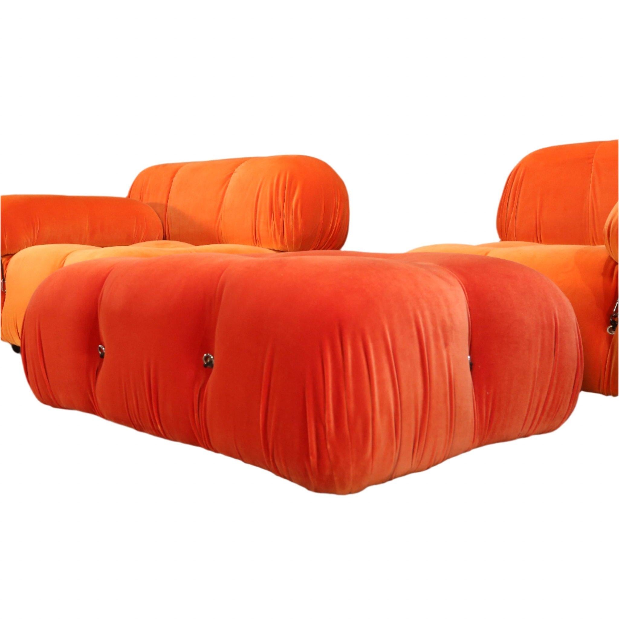 B&B Italia Orange Velvet Camaleonda Sofa by Mario Bellini 2