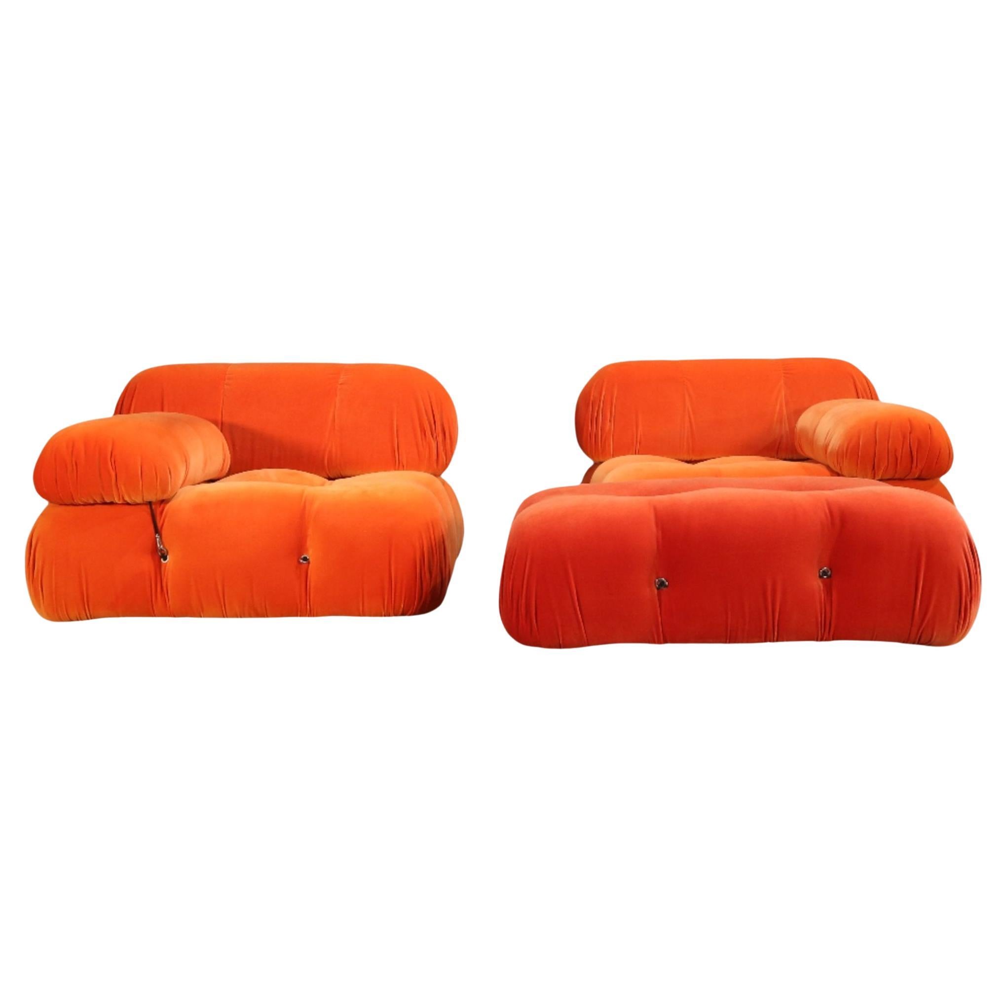 B&B Italia Orange Velvet Camaleonda Sofa by Mario Bellini For Sale