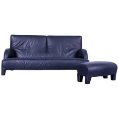 B&B Italia Oriente Designer Leather Sofa Set Three-Seater + Foot-Stool