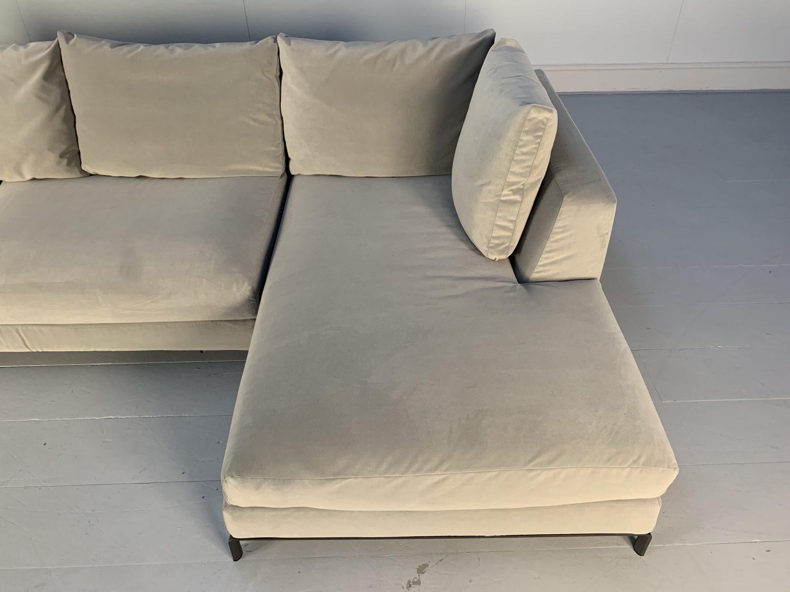 B&B Italia “Ray” L-Shape Sofa in Silver Grey Italian Velvet In Good Condition For Sale In Barrowford, GB