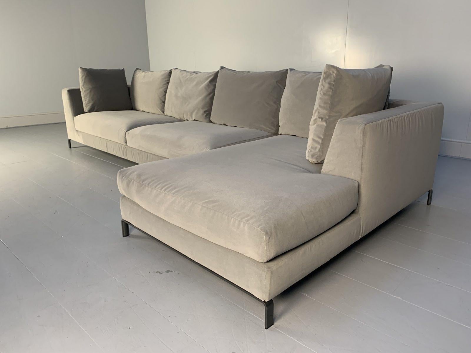 B&B Italia “Ray” L-Shape Sofa in Silver Grey Italian Velvet For Sale 1