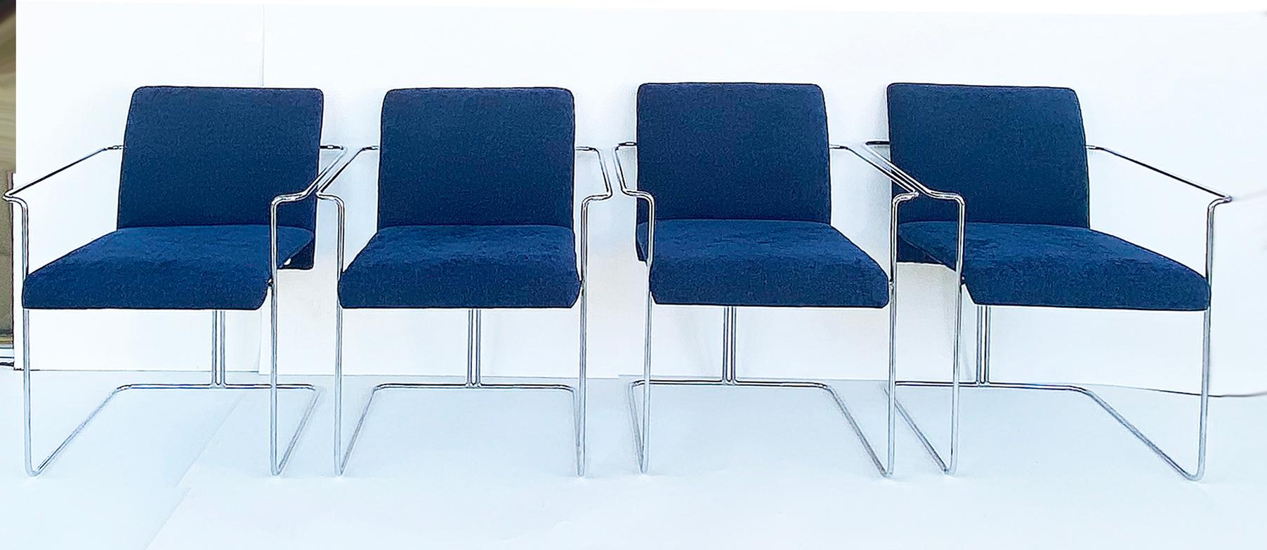 B&B Italia Set of Four Upholstered Tubular Chrome Chairs 4
