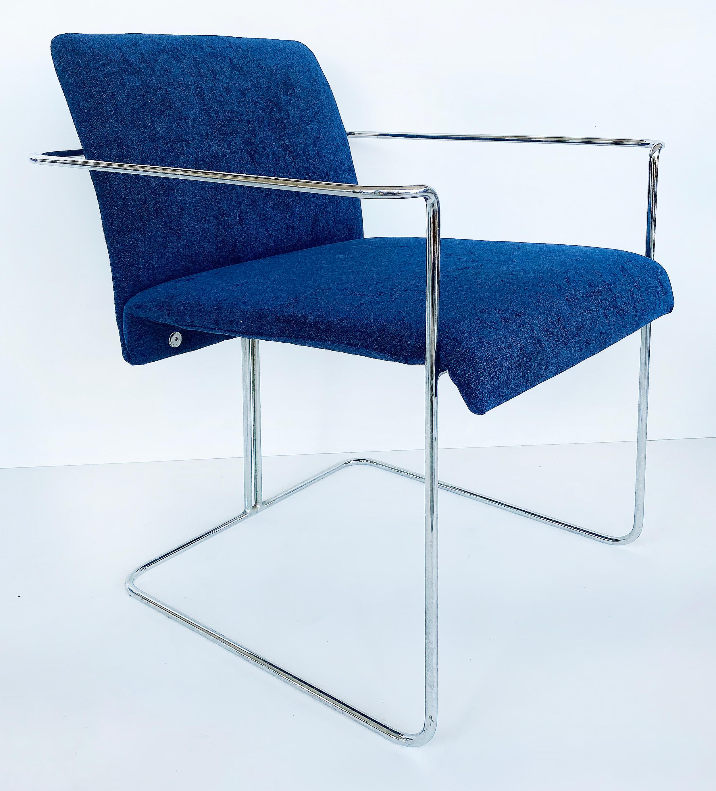 Modern B&B Italia Set of Four Upholstered Tubular Chrome Chairs