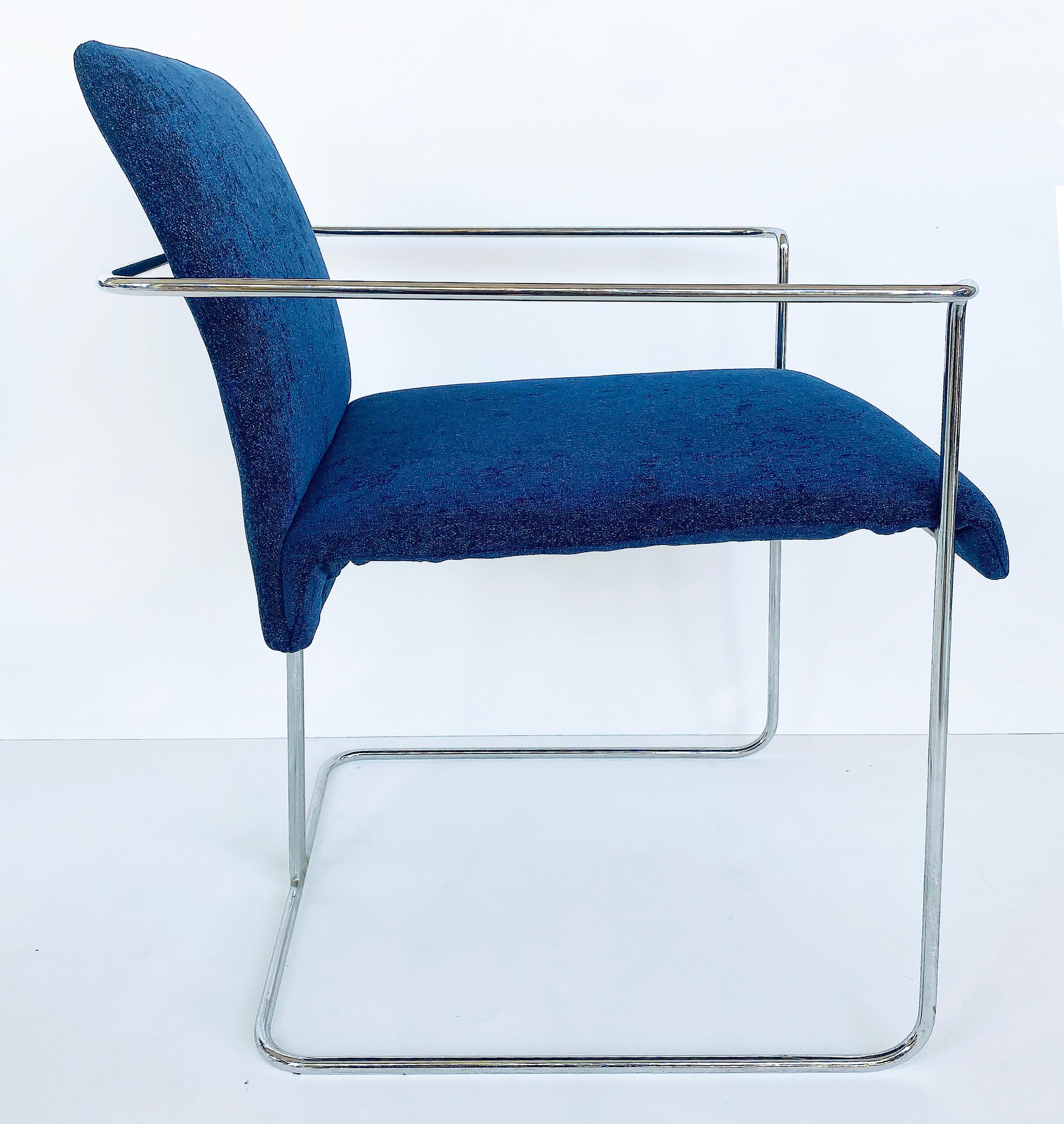 Italian B&B Italia Set of Four Upholstered Tubular Chrome Chairs