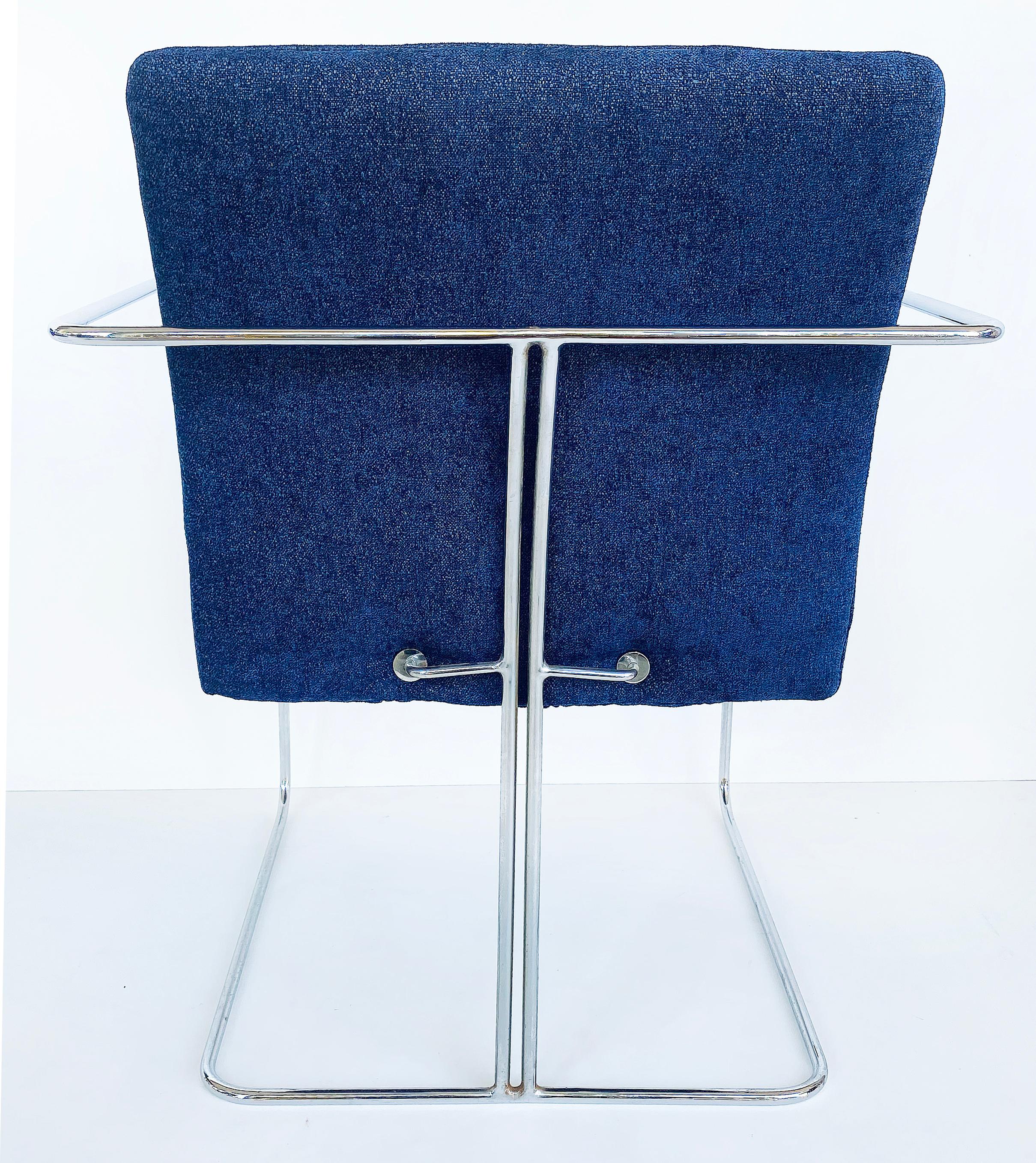 Contemporary B&B Italia Set of Four Upholstered Tubular Chrome Chairs