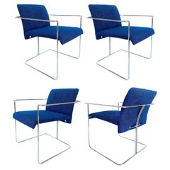 Used B&B Italia Set of Four Upholstered Tubular Chrome Chairs