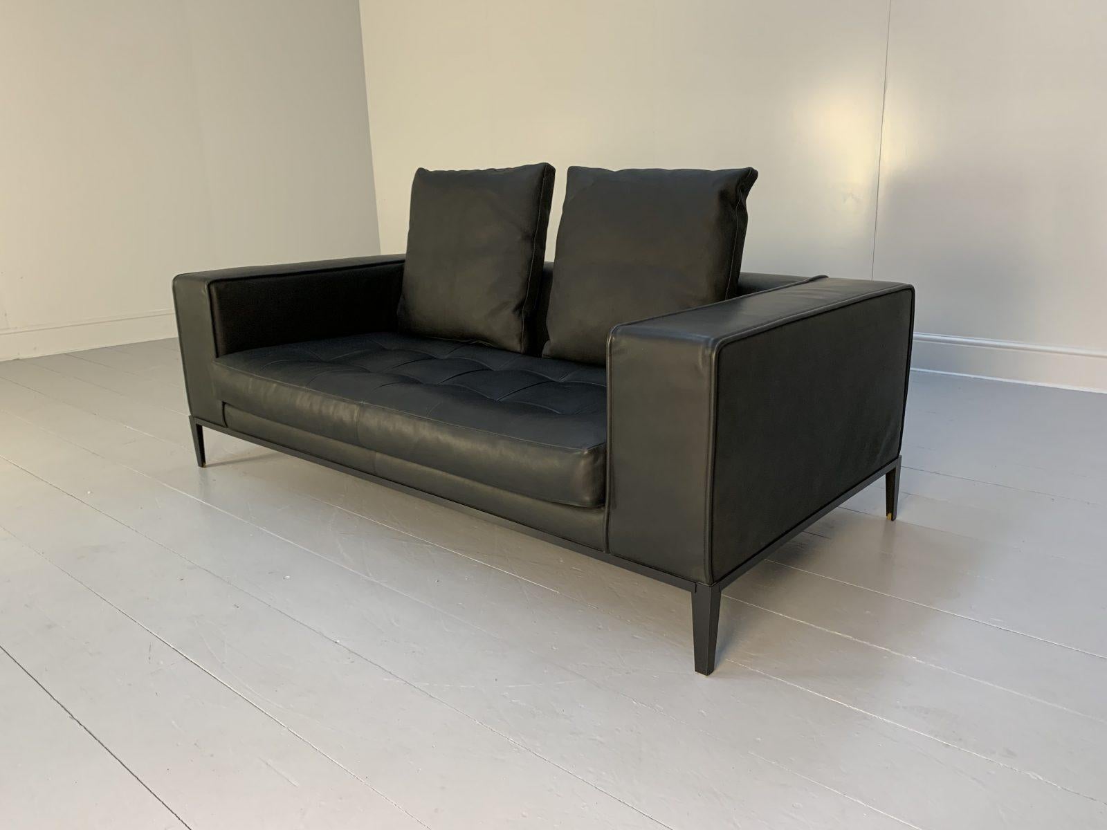 Contemporary B&B Italia “Simplex ” 2.5-Seat Sofa – In Charcoal “Gamma” Leather For Sale