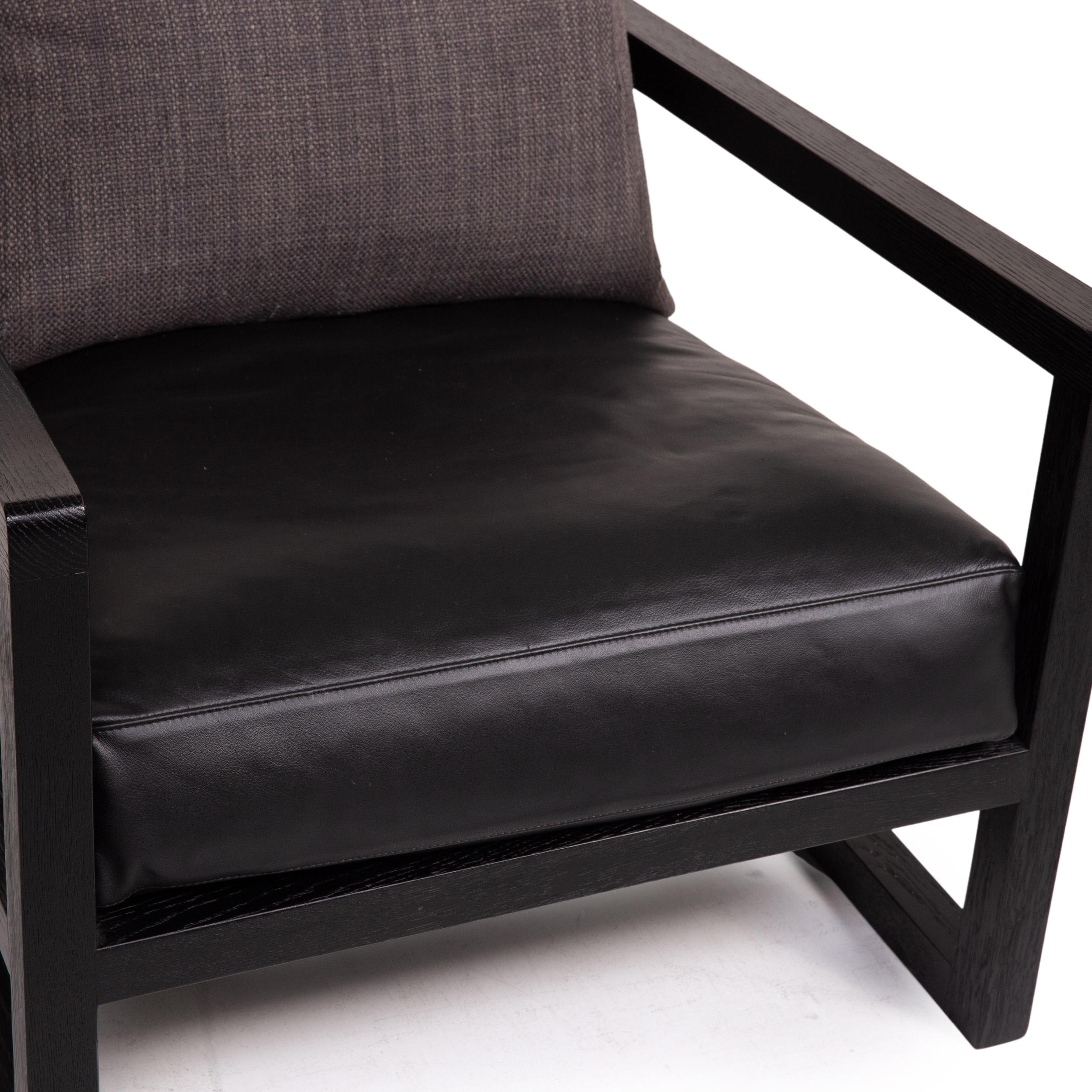 Italian B&B Italia Simplice Leather Fabric Armchair Set Black 2x Chair
