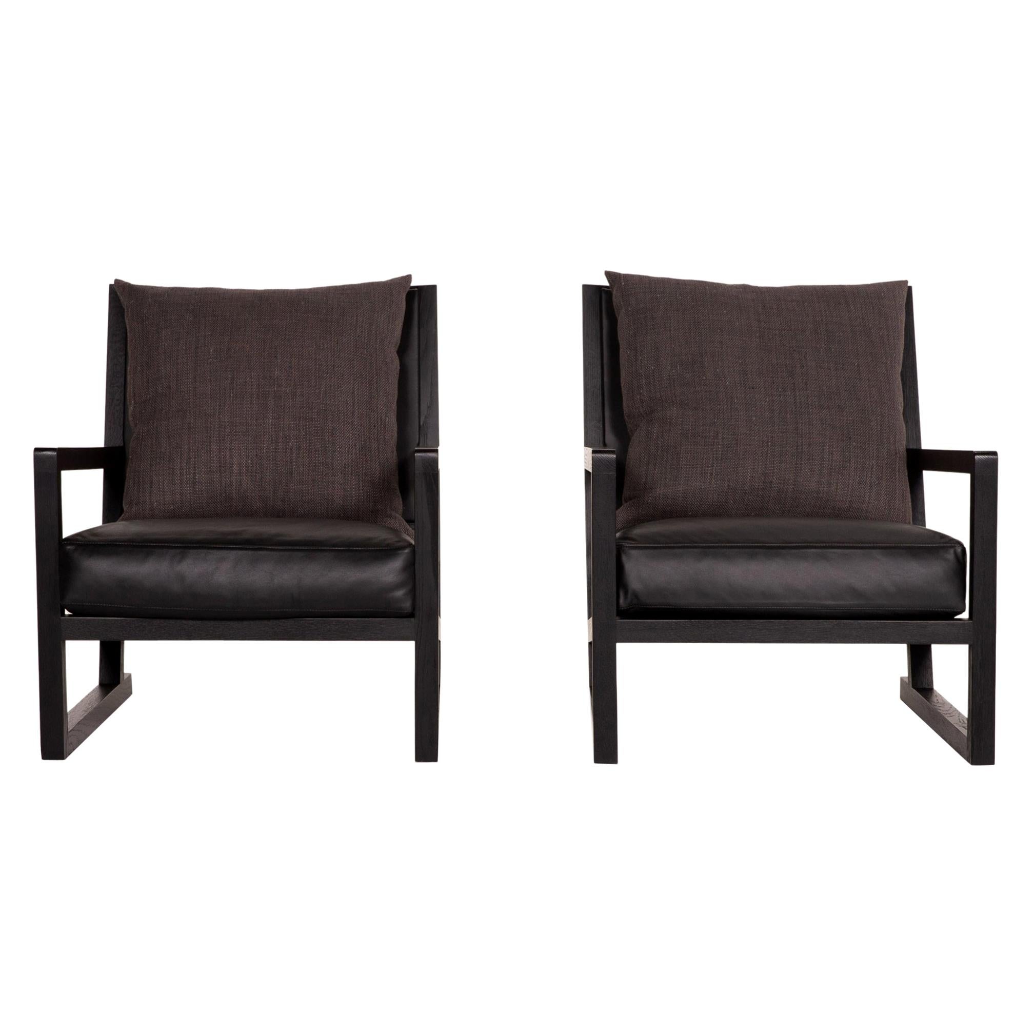 B&B Italia Simplice Leather Fabric Armchair Set Black 2x Chair