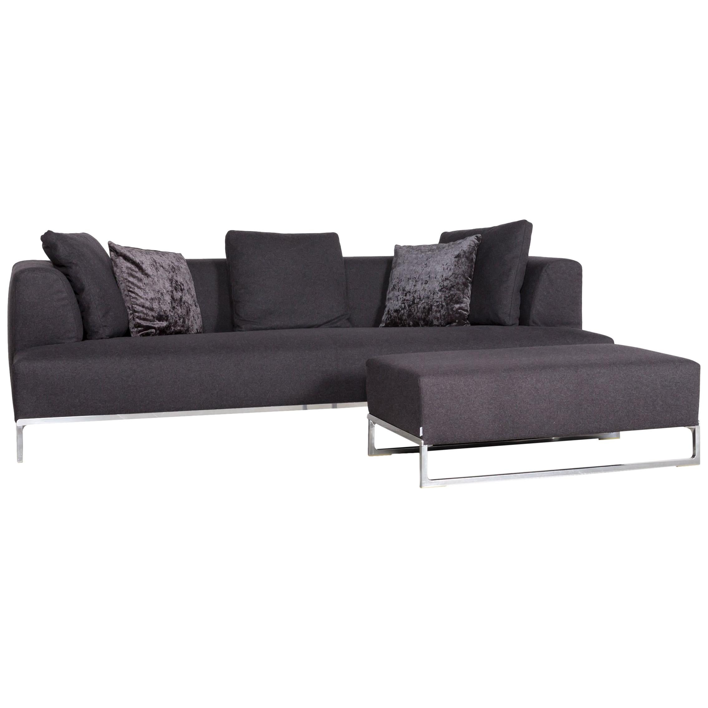 B&B Italia Solo Fabric Designer Sofa Set Three-Seat Couch Stool Anthracite Grey