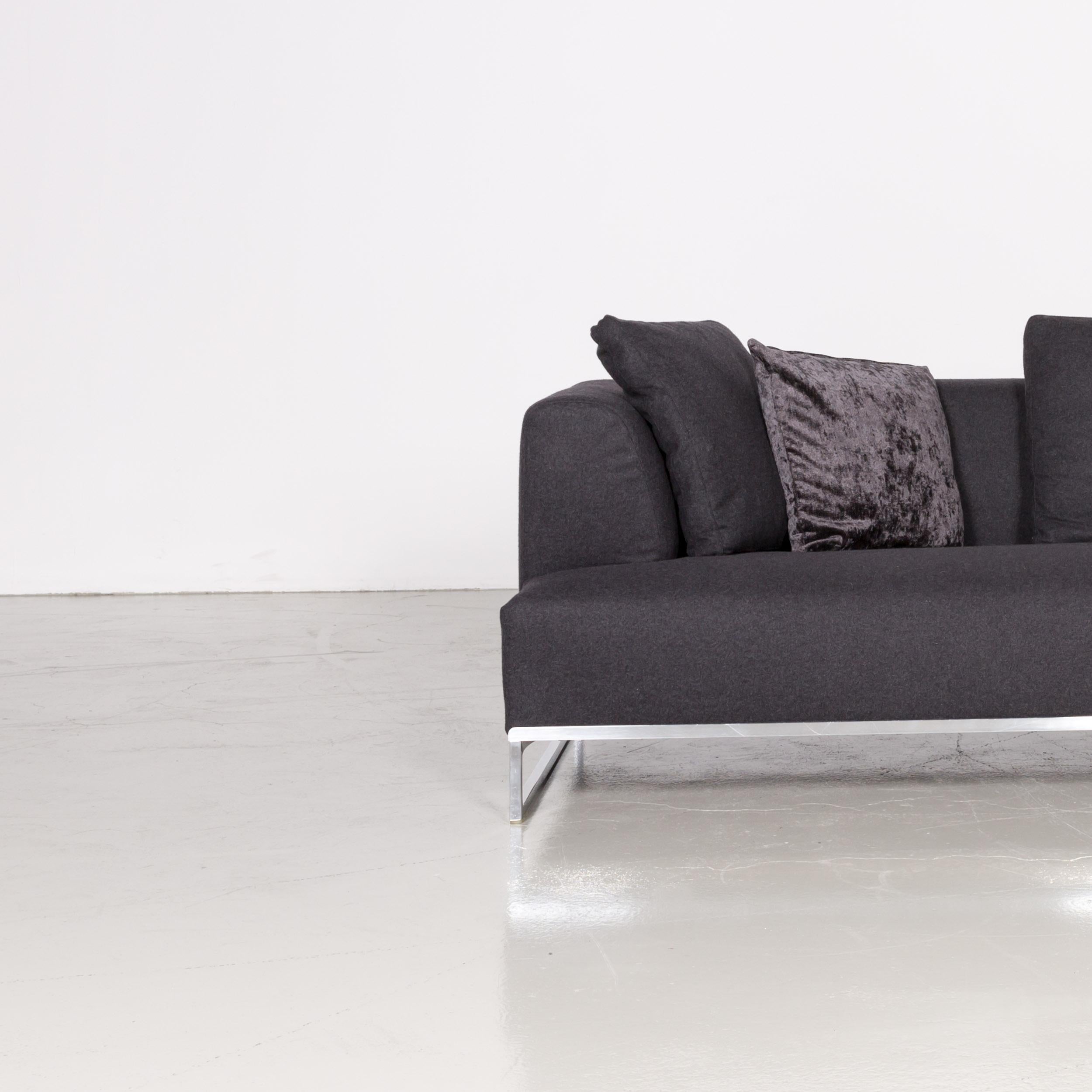 Italian B&B Italia Solo Fabric Designer Sofa Three-Seat Couch Blue Anthracite Grey