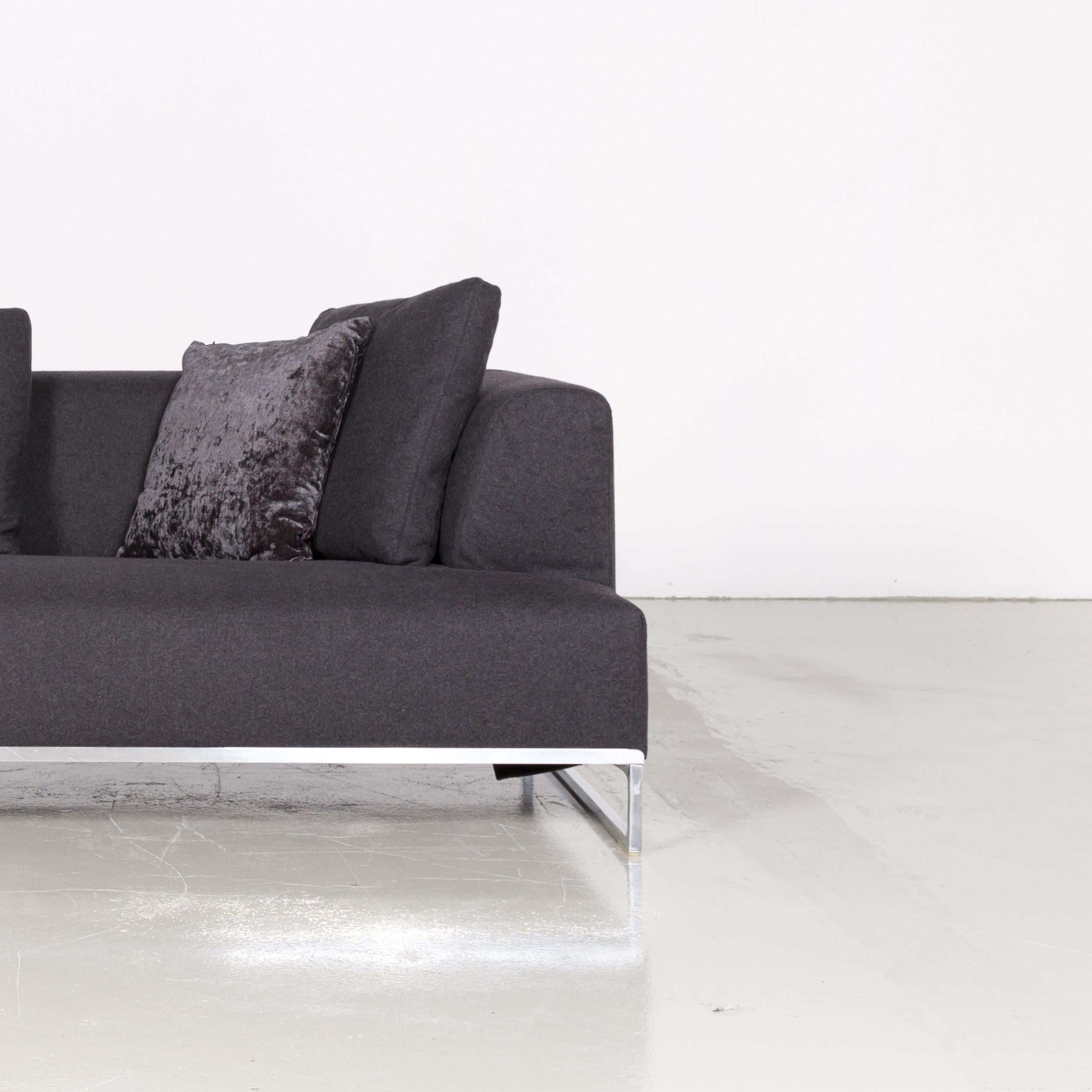 B&B Italia Solo Fabric Designer Sofa Three-Seat Couch Blue Anthracite Grey In Excellent Condition In Cologne, DE
