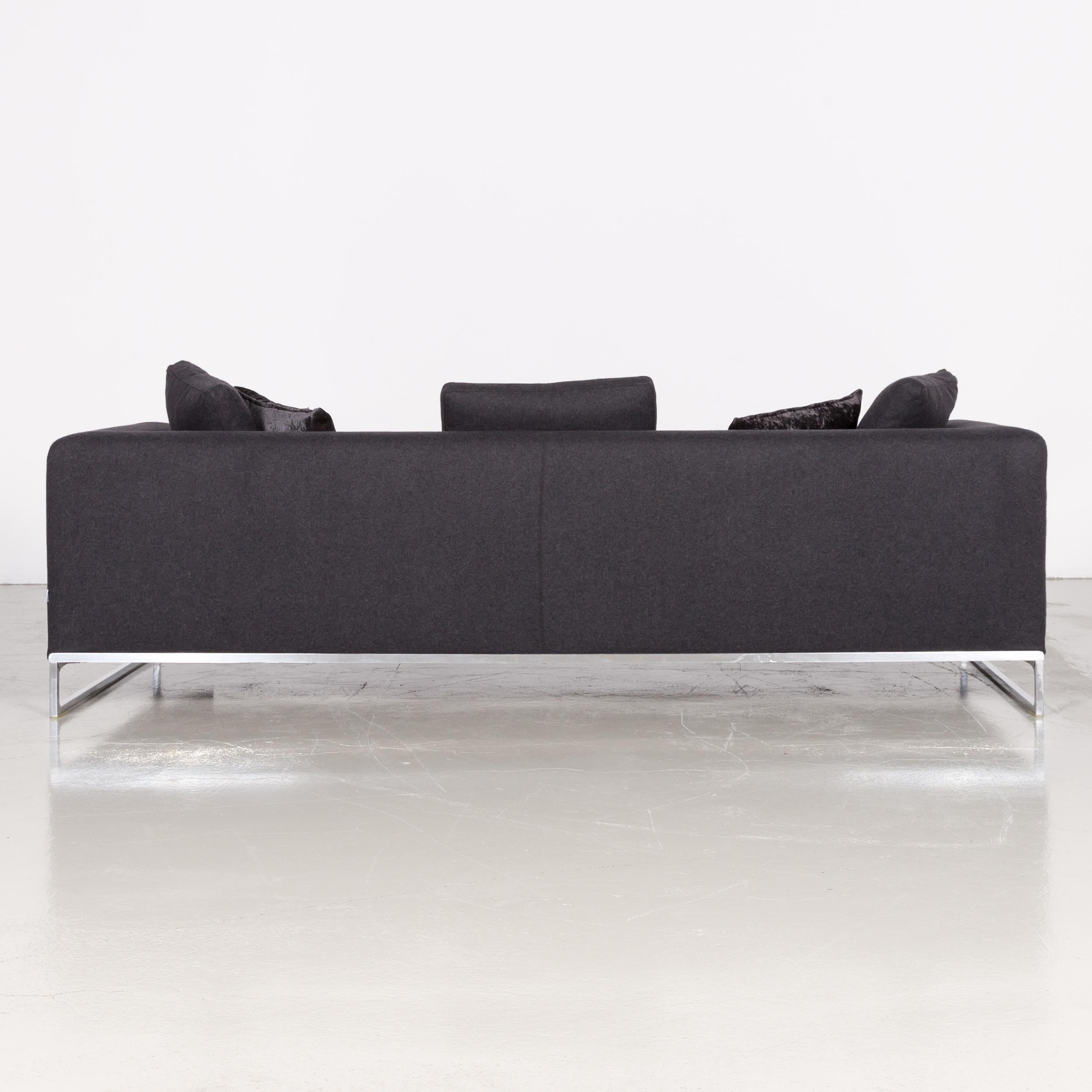 B&B Italia Solo Fabric Designer Sofa Three-Seat Couch Blue Anthracite Grey 3