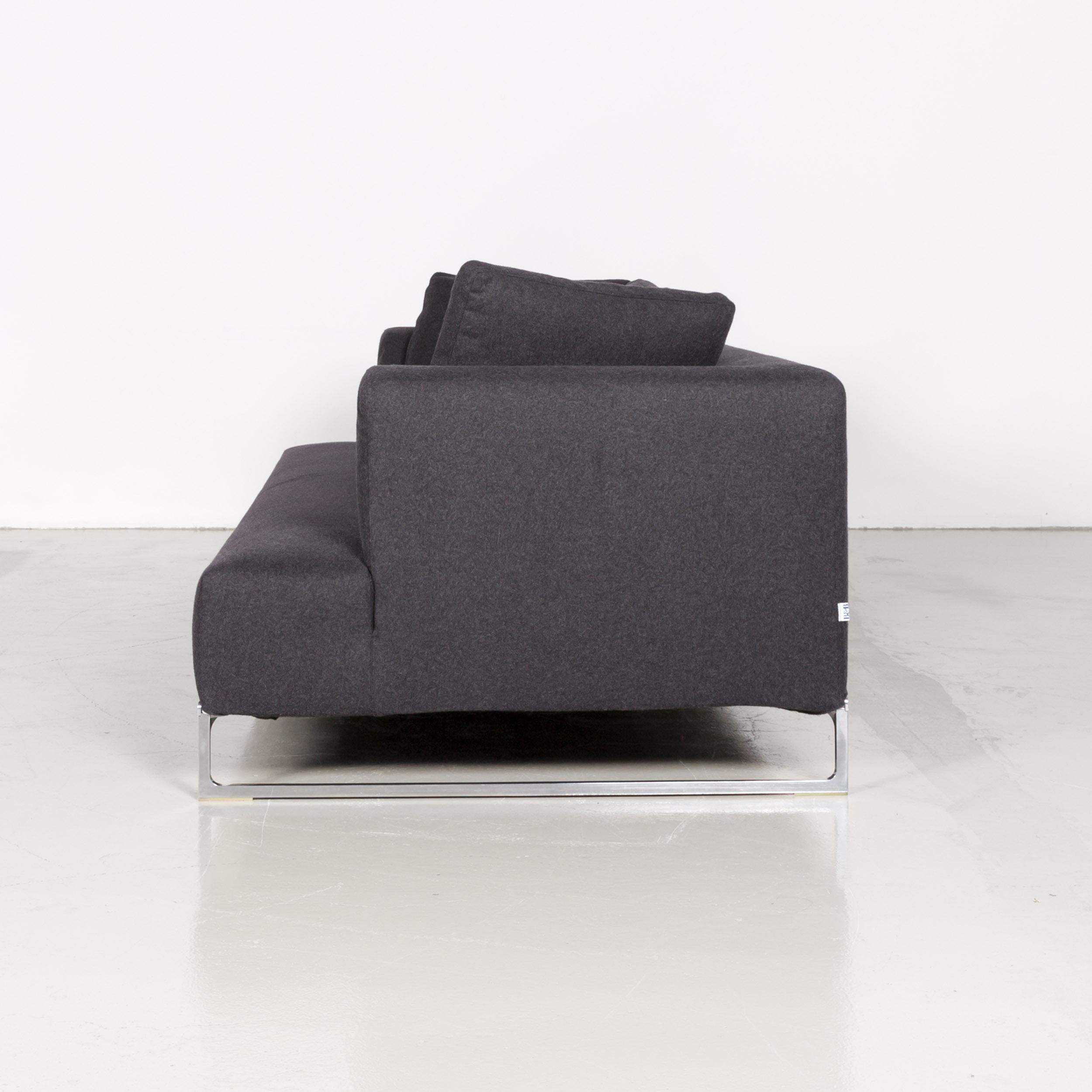 B&B Italia Solo Fabric Designer Sofa Three-Seat Couch Blue Anthracite Grey 4